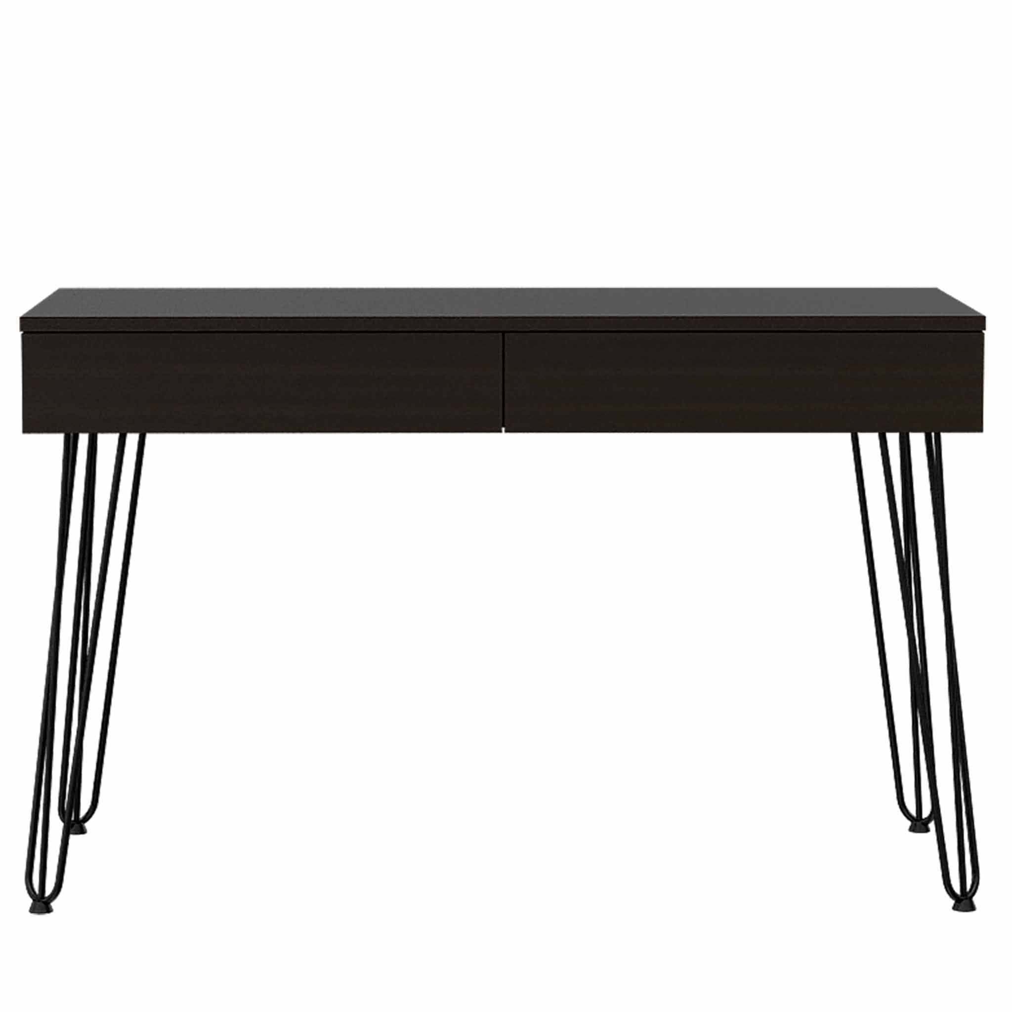 Modern Black Oakland Writing Desk with 2 Drawers & Hairpin Legs - Compact Home Office Desk for Small Spaces, Study or Bedroom Workspace