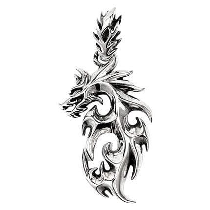 Flame Dragon Wolf Sterling Silver Men's Pendant Necklace - Gothic Jewelry for Men - Perfect for Gifts, Cosplay, and Everyday Wear