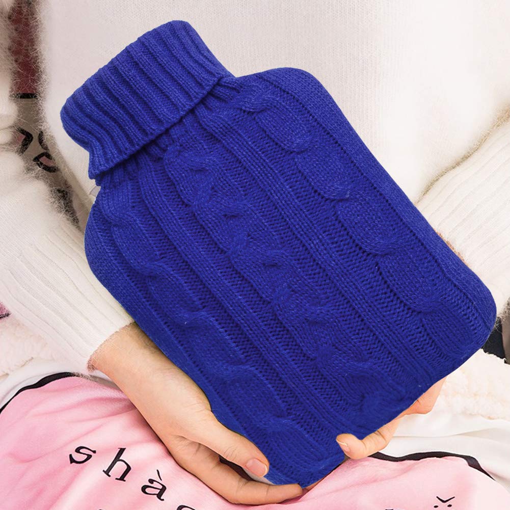 Attmu 2L Transparent Hot Water Bottle with Knitted Cover - Blue | Perfect for Winter Warmth, Pain Relief & Cozy Nights