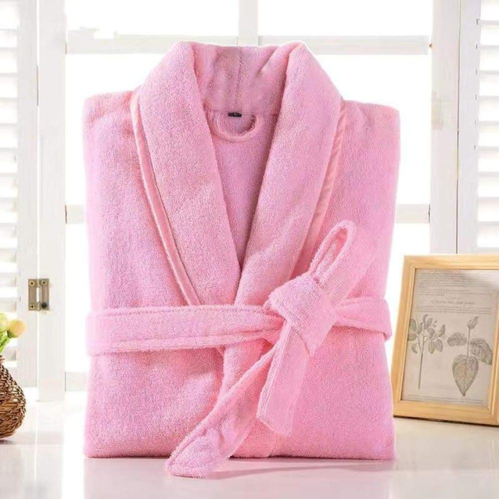 Cozy Winter Bathrobe for Women & Men - Thick Terry Cloth Kimono Robe with Hood, Soft Plush Sleepwear & Loungewear for Spa, Home Relaxation, and Cold Weather - Pink