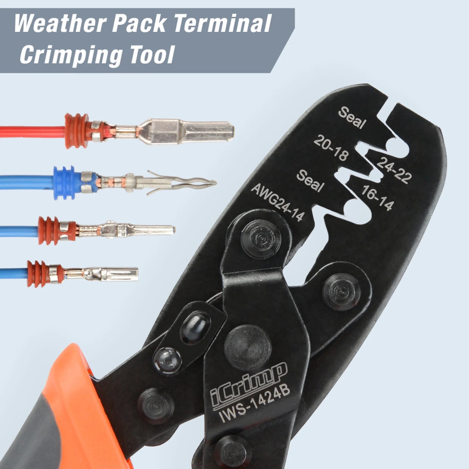 **Weather Pack Sealed Connector Crimping Tool - Professional Wire Crimper for Delphi Metri Pack 150, 280 & Weather Pack Terminals (AWG 24-14) - Ideal for Automotive, Marine & Outdoor Electrical Wiring**
