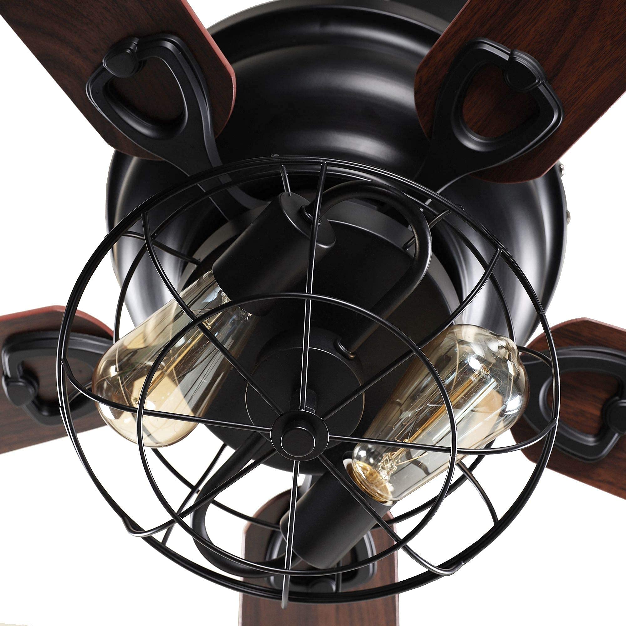 48 Inch Black Farmhouse Flush Mount Ceiling Fan with Lights & Remote - Low Profile Reversible 5-Blade Design, Timer Function - Perfect for Bedroom, Living Room, Kitchen & Indoor Spaces