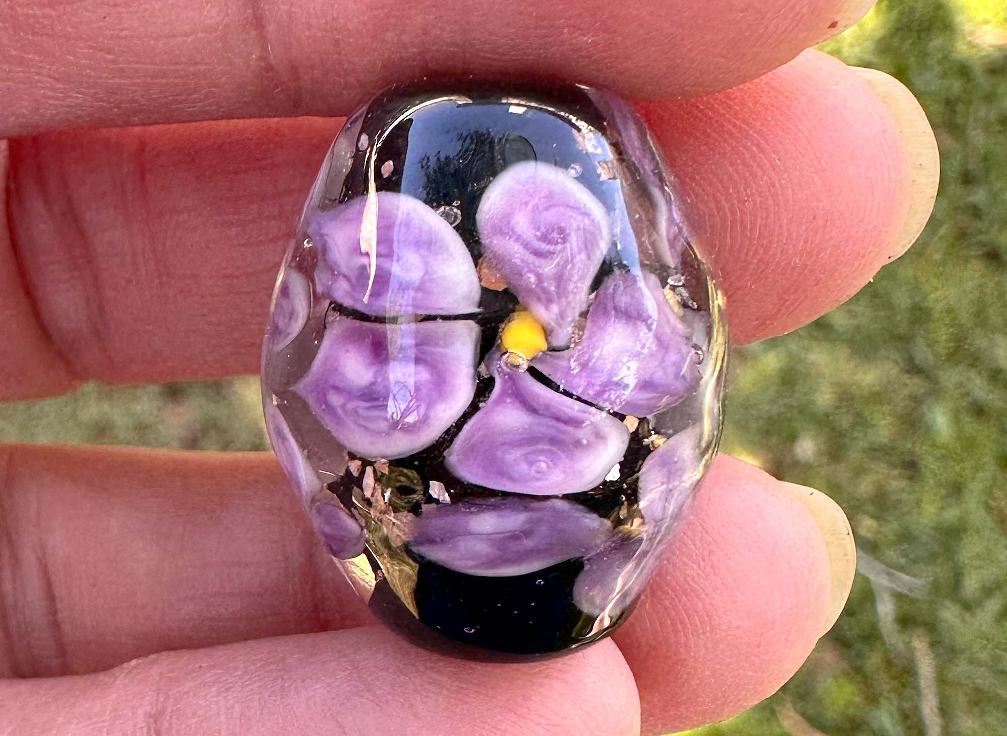 Handmade Blooming Floral Trio Lampwork Glass Focal Bead for Jewelry Making - Perfect for Necklaces, Bracelets & DIY Craft Projects