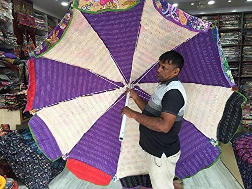 Handmade Indian Rainbow Garden Umbrella - Large Cotton Mandala Sun Shade for Patio, Outdoor Decor & Events (Purple & Banana Yellow) | Perfect for Beach Parties, Backyard BBQs, and Festival Decorations