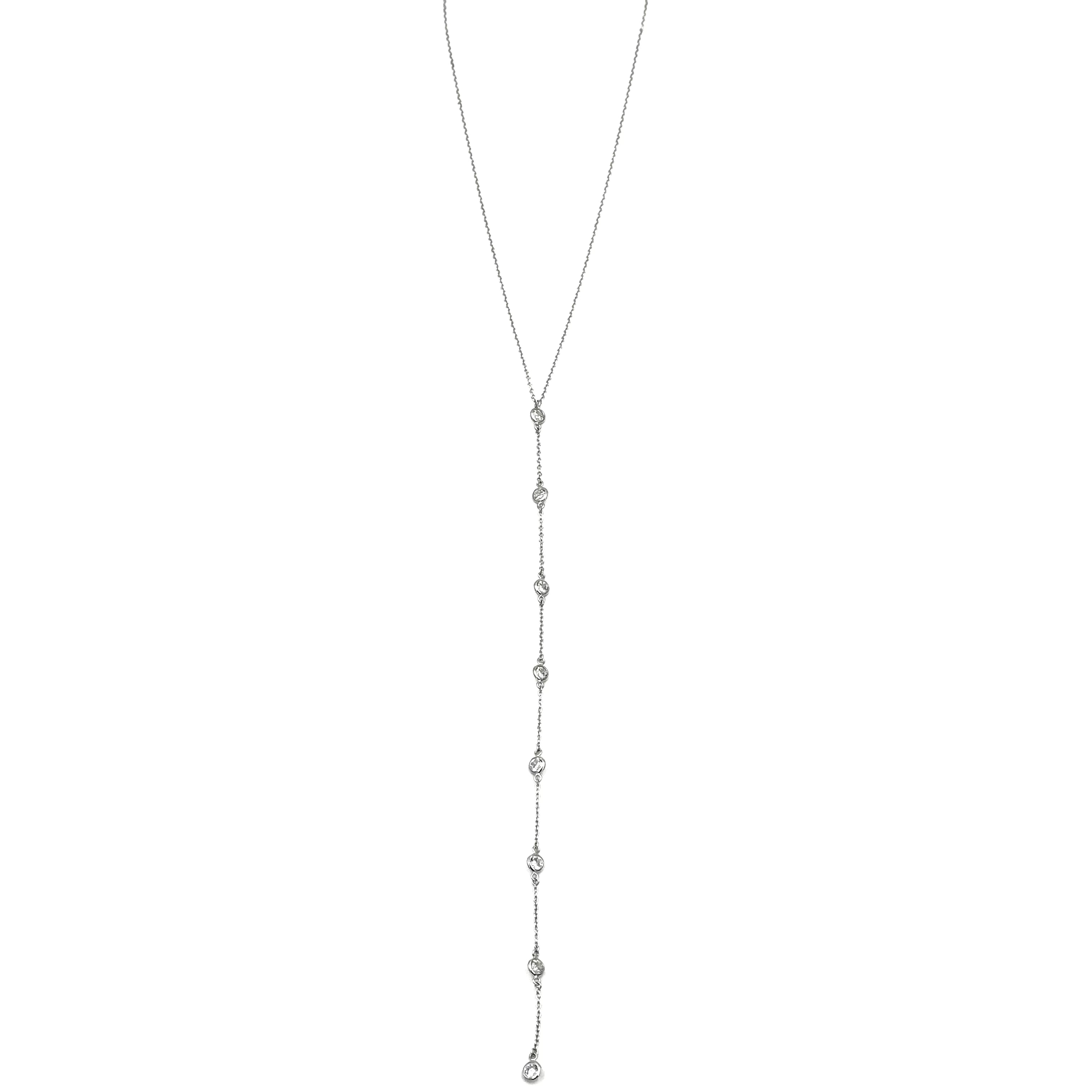 Ashley Gold Sterling Silver 8 CZ Drop Lariat Necklace for Women - Elegant Layered Pendant Chain Jewelry for Party, Wedding & Evening Wear