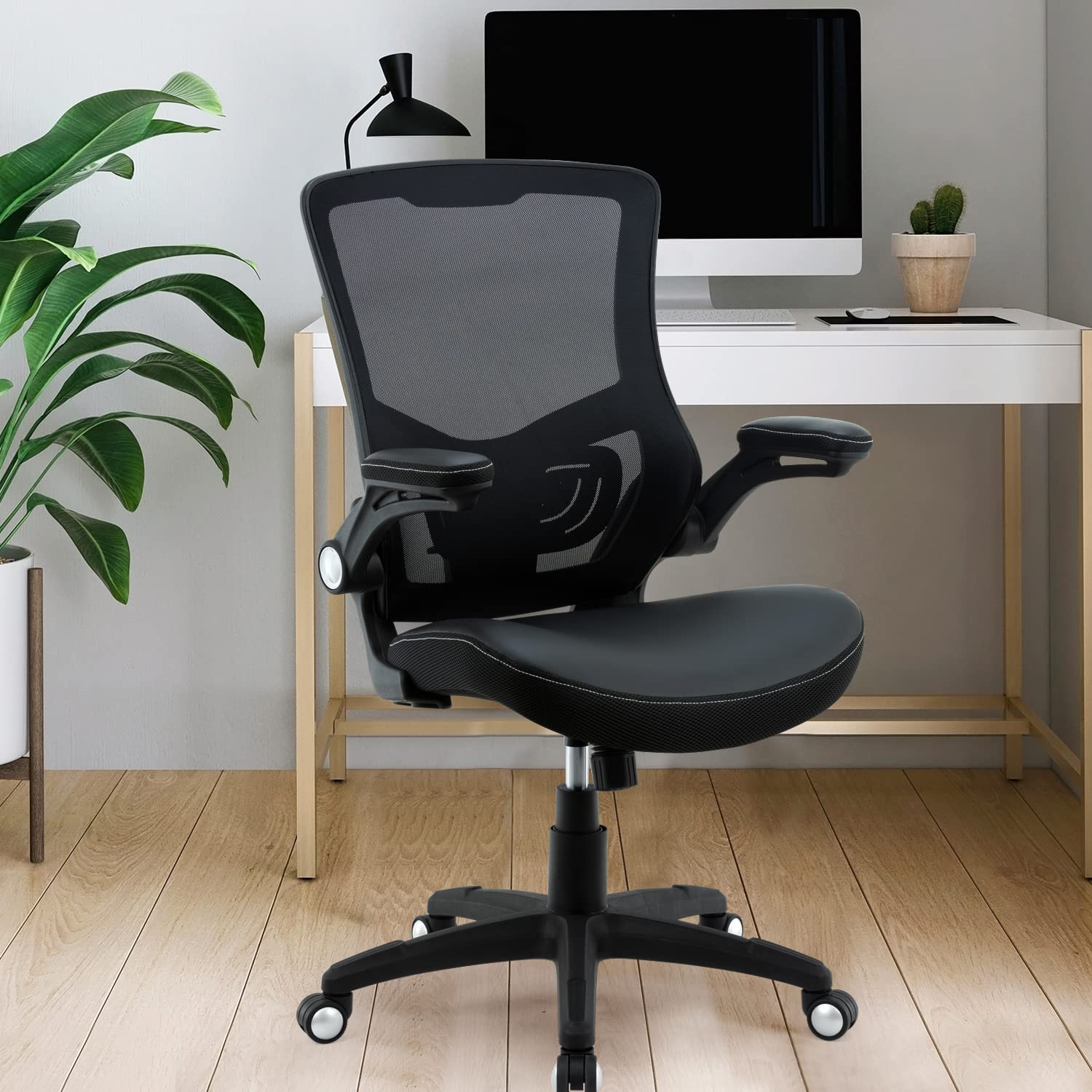 Ergonomic Office Chair with Adjustable Height, Lumbar Support & Flip-Up Arms - Mesh Midback Computer Desk Chair for Home Office, Black - Perfect for Long Work Hours & Gaming Sessions