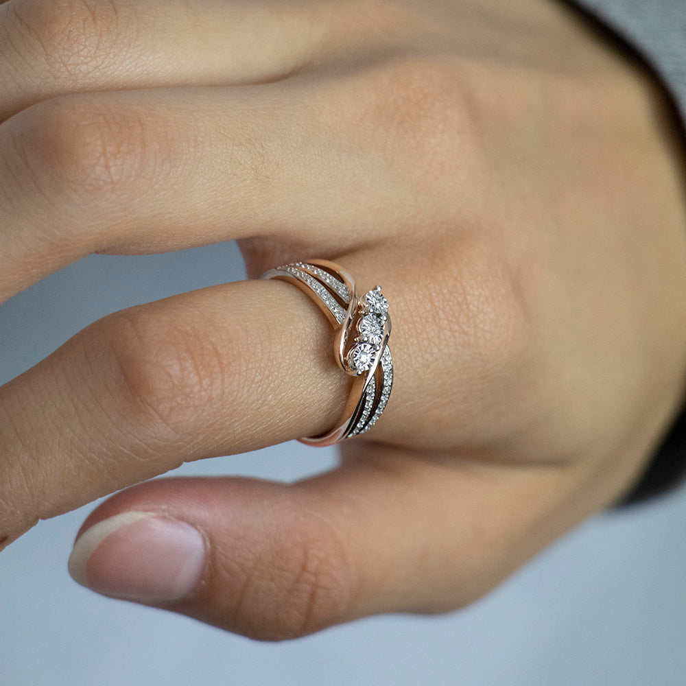 9ct Rose Gold Ring with 23 Brilliant Cut Diamonds - Elegant Diamond Engagement Ring for Women, Perfect for Wedding, Anniversary & Special Occasions