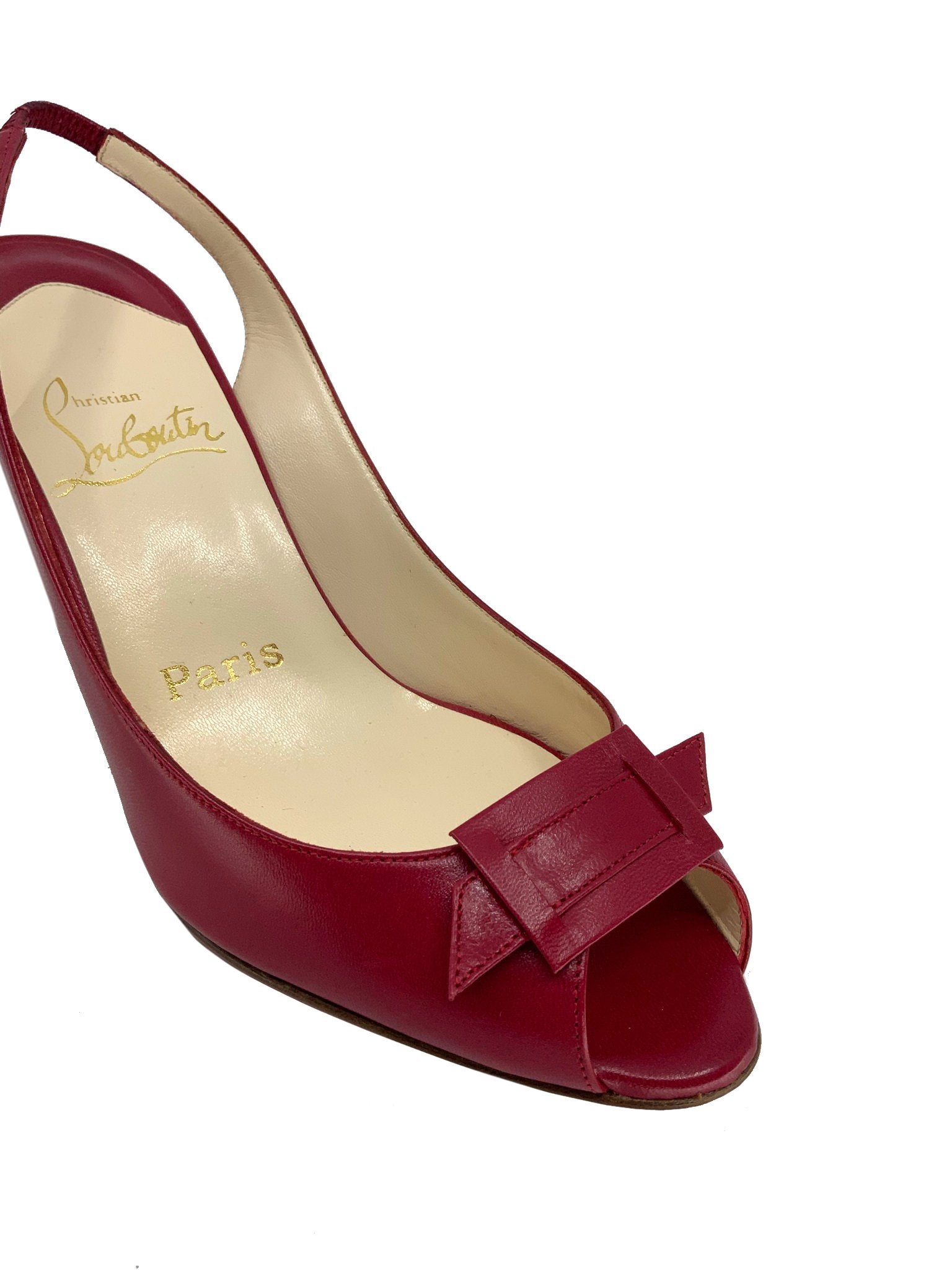 Christian Louboutin Women's Size 7 Leather Buckle Toe Slingback Heels - Elegant Dress Shoes for Weddings, Parties & Evening Events