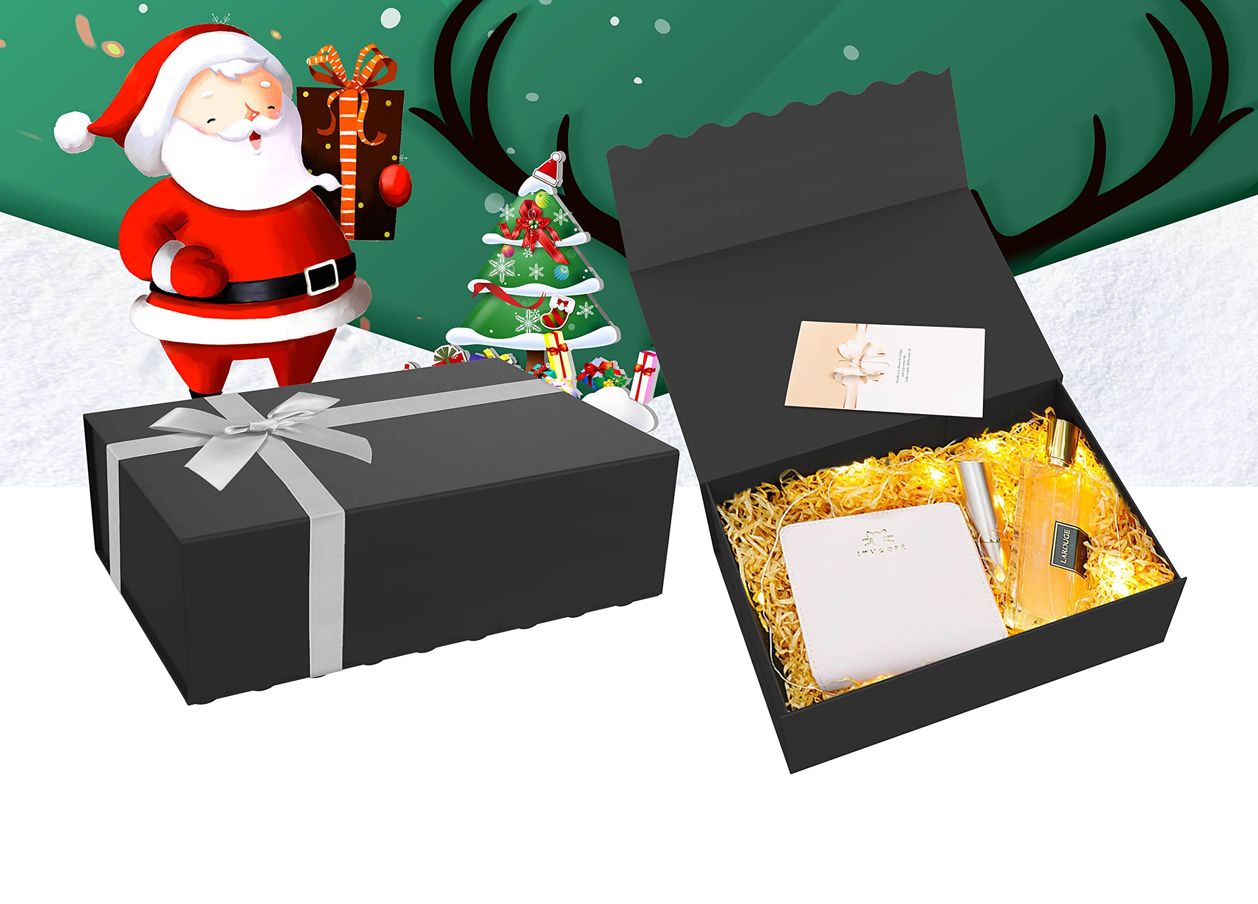 12.5x9.5x4 Inches Magnetic Closure Gift Box - Collapsible Wedding & Birthday Present Packaging - Sturdy Bridesmaid Proposal Box with Lid - Black Wave Design - Perfect for Party Favors, Jewelry Storage & Special Occasion Gifting