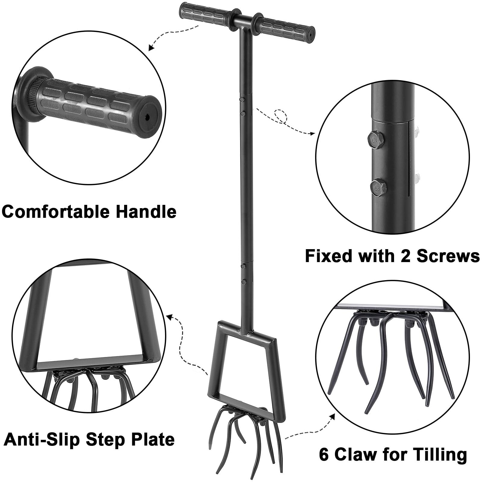 Hand Twist Tiller Garden Tool - Heavy Duty Metal Garden Claw Cultivator with Ergonomic Rubber Handle, 39