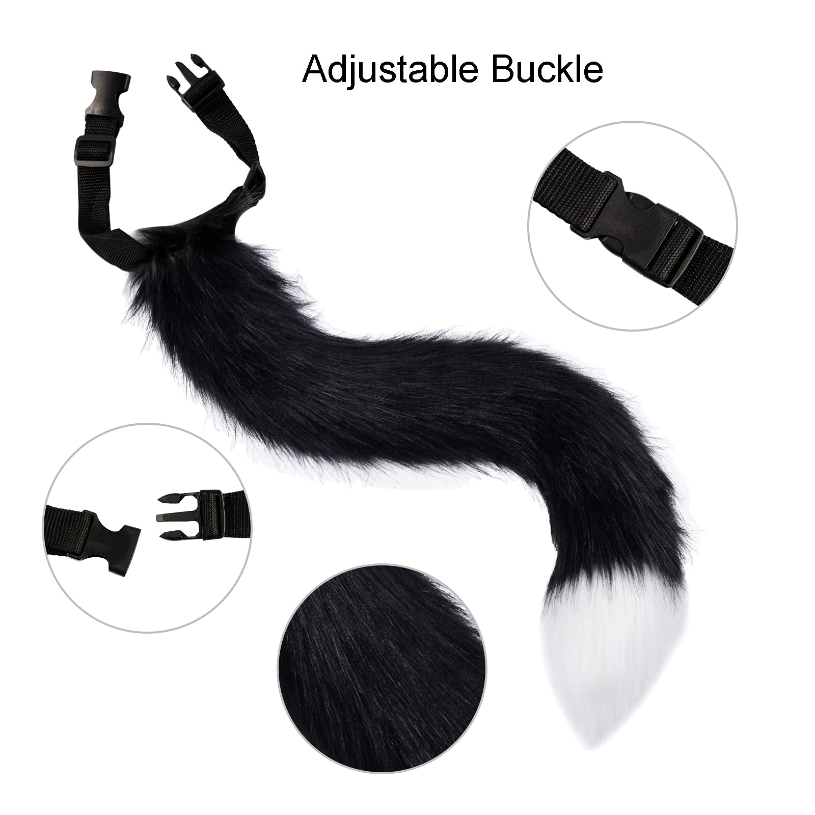 Faux Fur Wolf Fox Tail Hair Clips with Ears & Gloves Set - Halloween Christmas Cosplay Costume Accessories for Party Dress Up & Role Play
