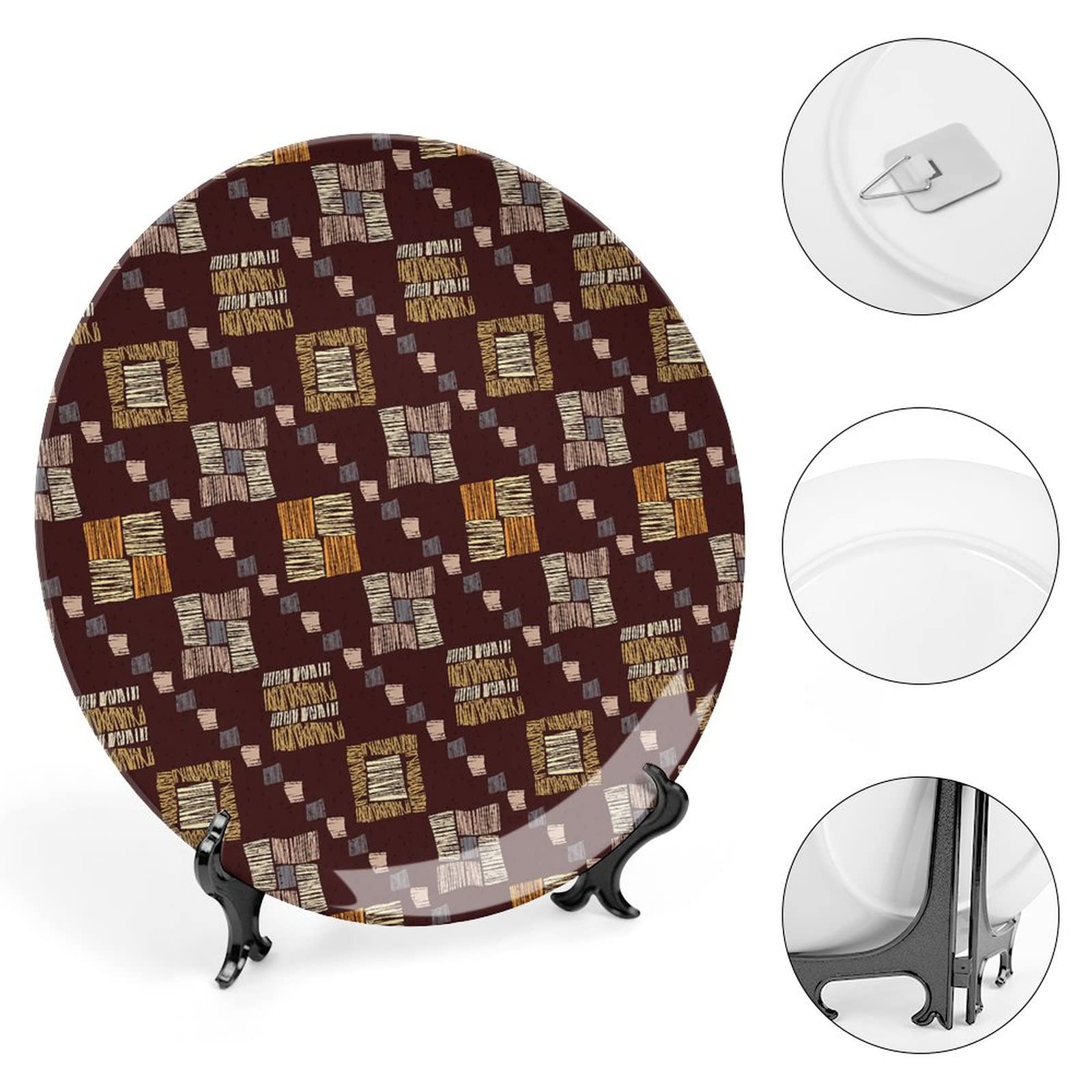 African Pattern Decorative Plates - 8 Inch Abstract Art Diagonal Lines Print, Kitchen Wall Decor for Dining Room, Living Room & Home Décor