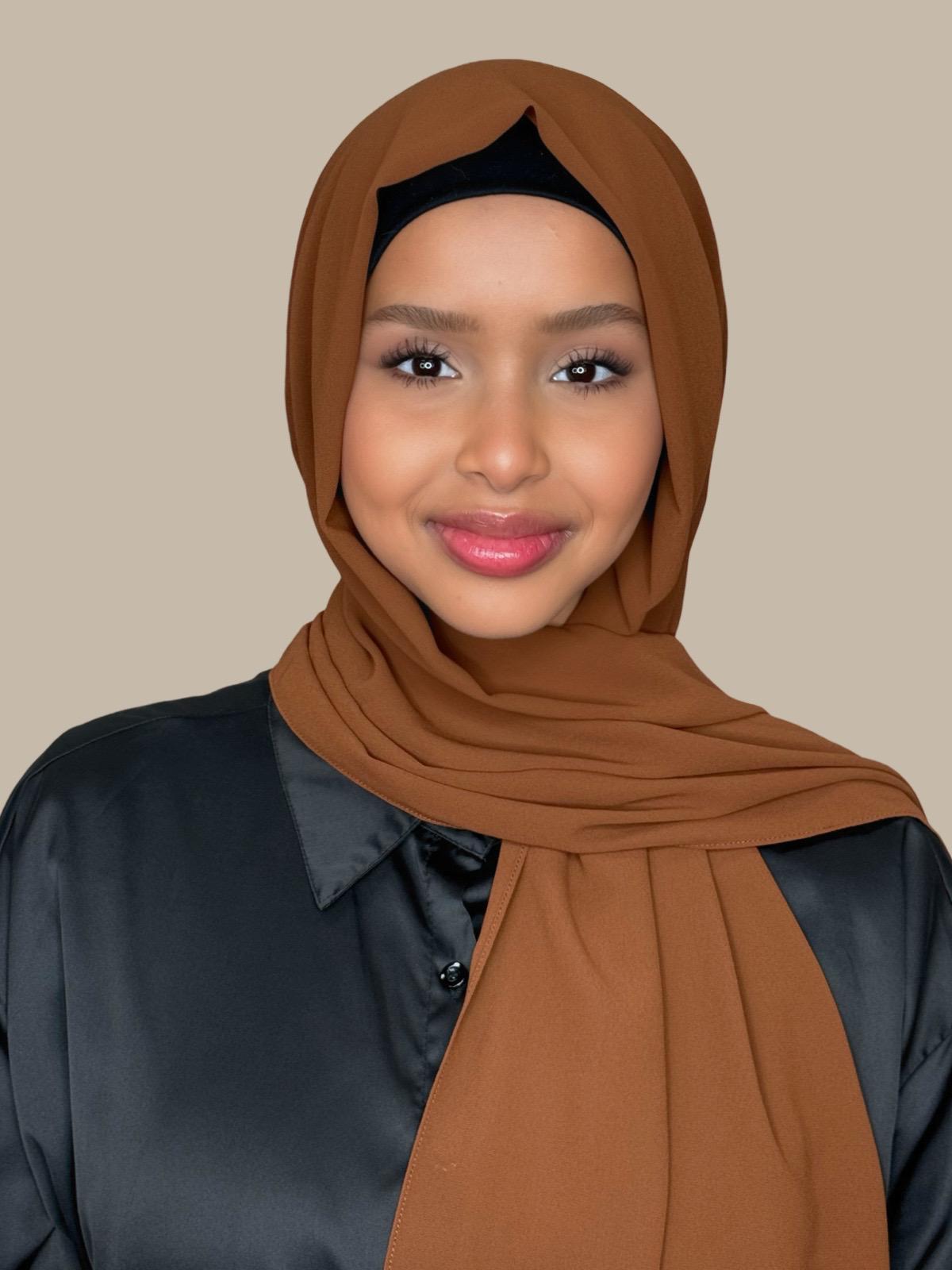 Elegant Cinnamon Chiffon Hijab - Soft & Lightweight Scarf for Women - Perfect for Daily Wear, Prayer, and Special Occasions
