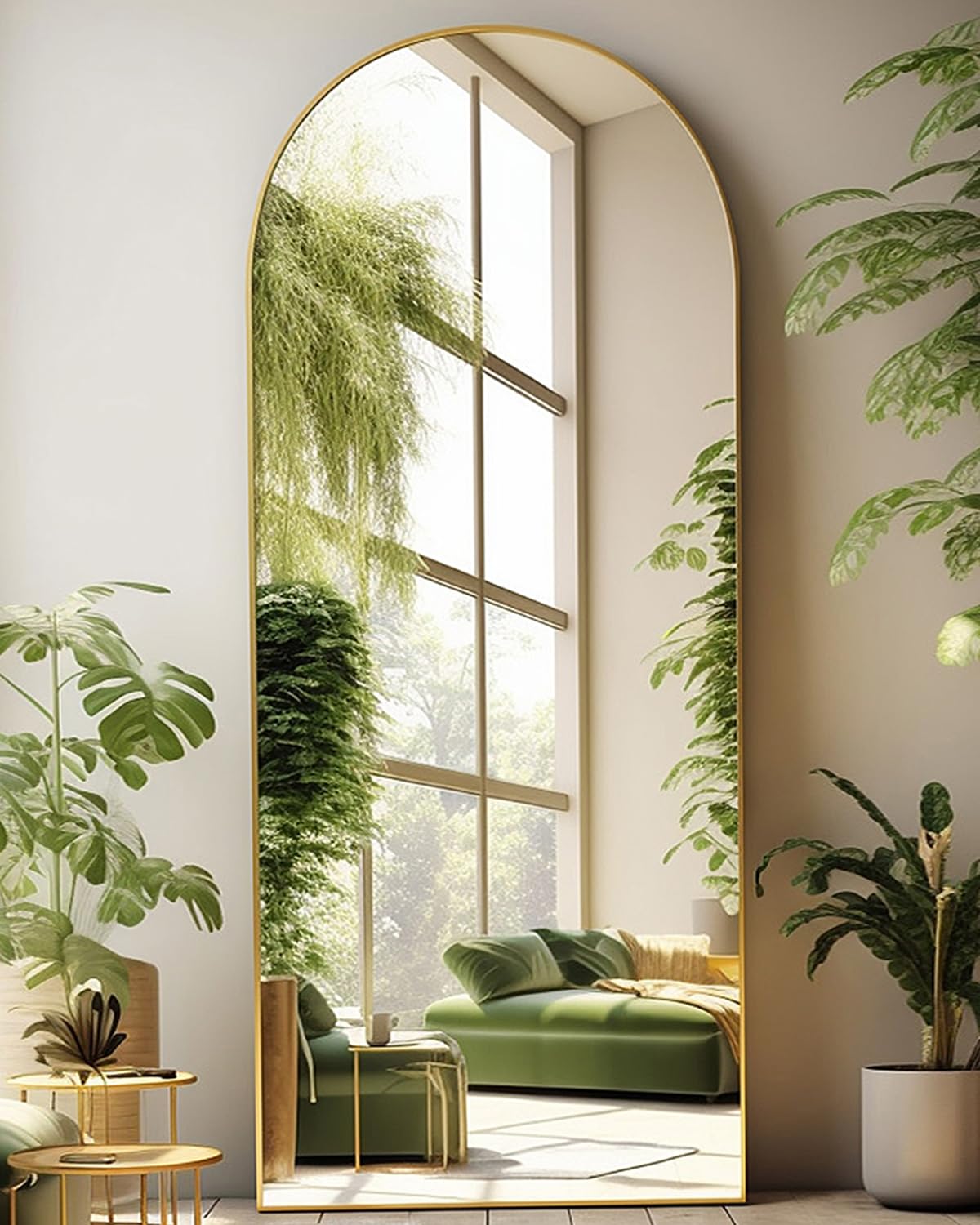 Full Length Floor Mirror 71x30 Inches - Oversized Arched Standing Mirror with Aluminum Gold Frame for Bedroom, Living Room, or Dressing Room Decor