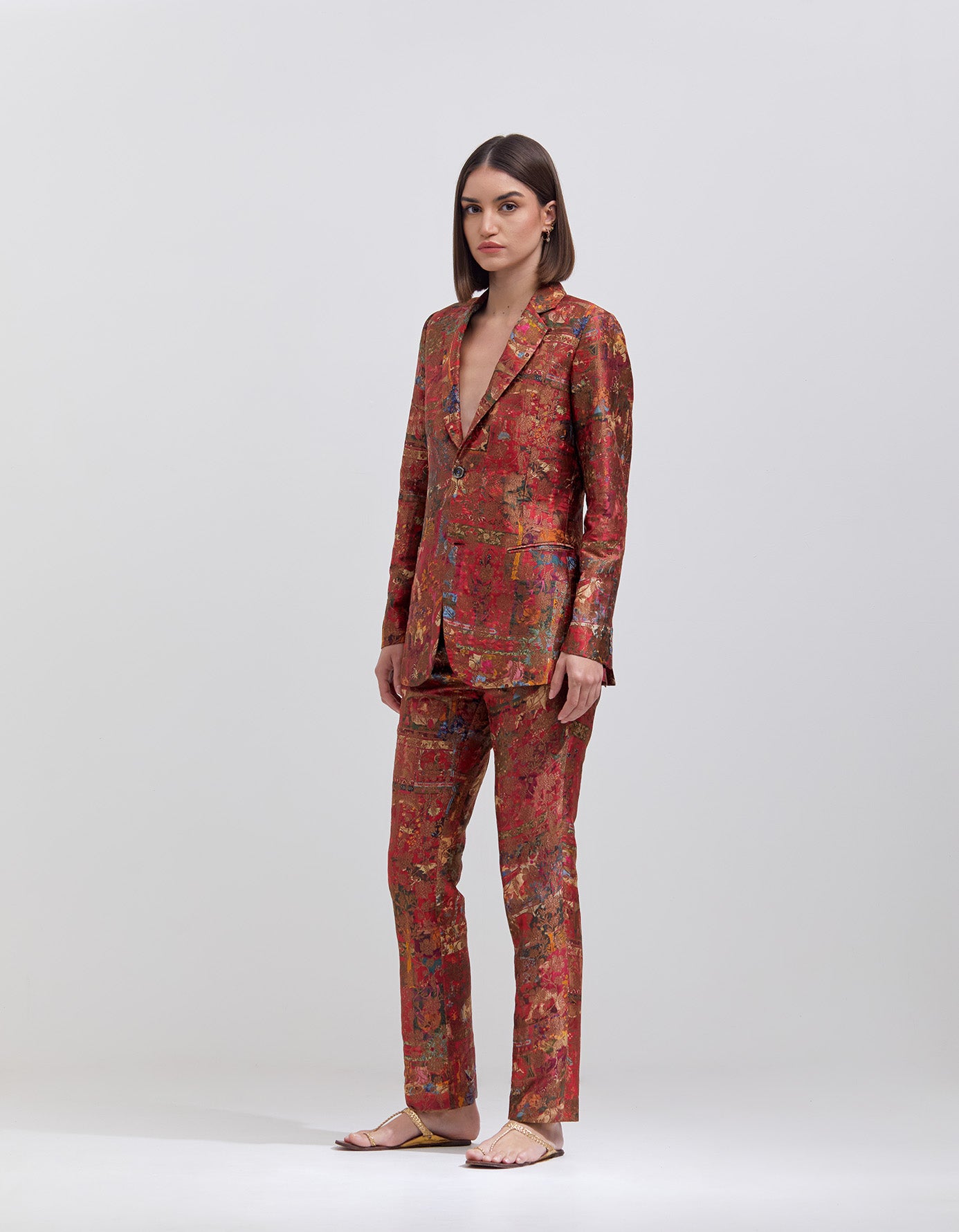 Elegant Boot Cut Trousers for Women - Premium Silk Brocade Fabric in Rich Crimson Red - Perfect for Office Wear, Evening Parties & Special Occasions