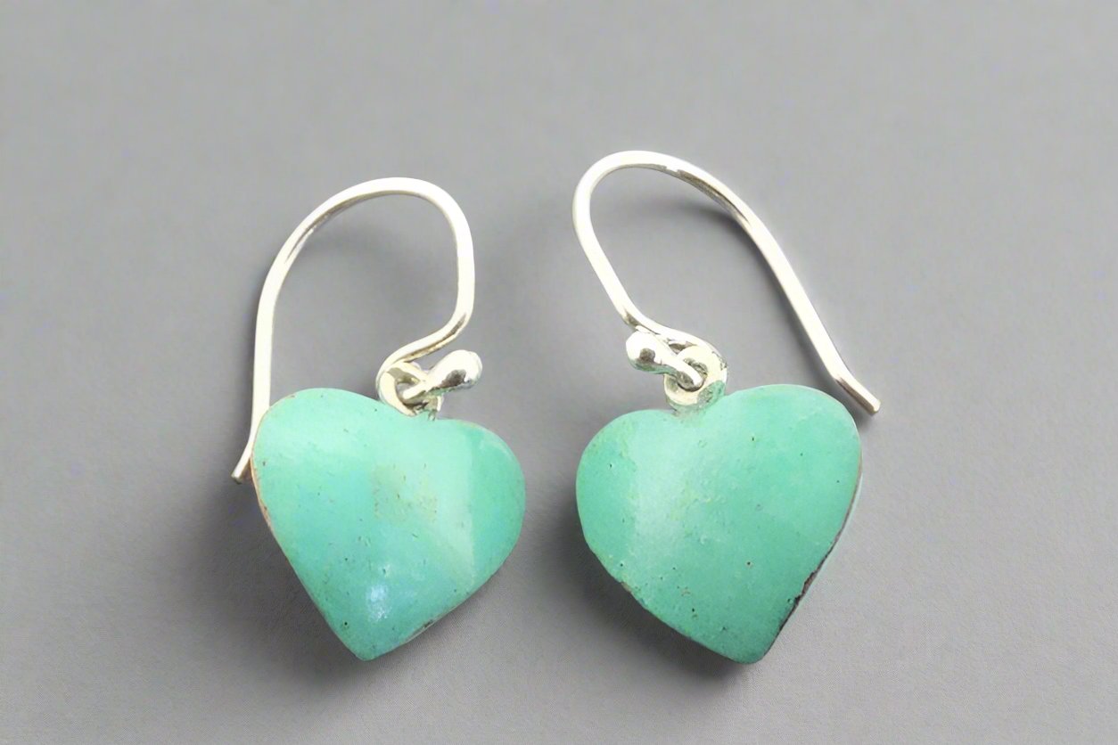 Handmade Copper Patina Heart Earrings for Women - Boho Vintage Dangle Jewelry - Perfect for Valentine's Day Gifts & Everyday Wear