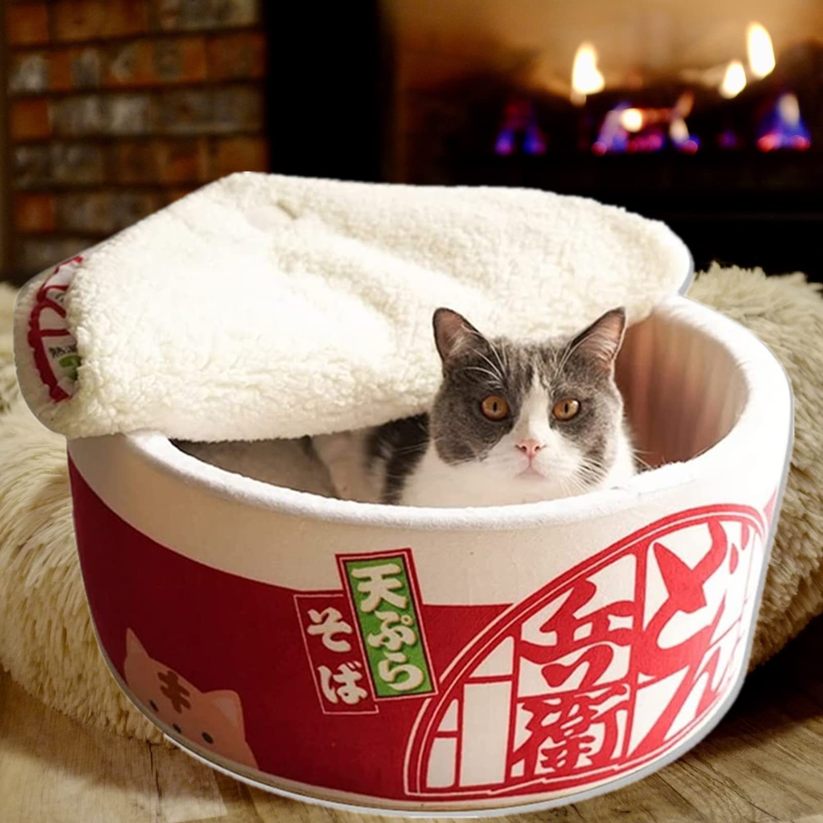 Instant Noodle Shaped Cat Bed & Dog Bed - Super Soft Warm Pet Sofa, Detachable Multifunctional Pet Nest for Cats & Small Dogs (Small, Red Ramen Style) - Perfect for Cozy Napping, Winter Warmth & Playful Home Decor