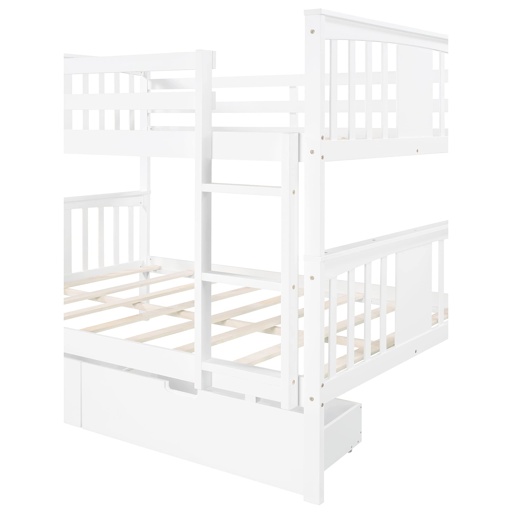 Harper & Bright Designs Full Over Full Bunk Bed with Drawers - Solid Wood Bunk Bed Frame with Ladder & 2 Storage Drawers, White - Perfect for Kids' Bedroom, Guest Room & Space-Saving Solutions