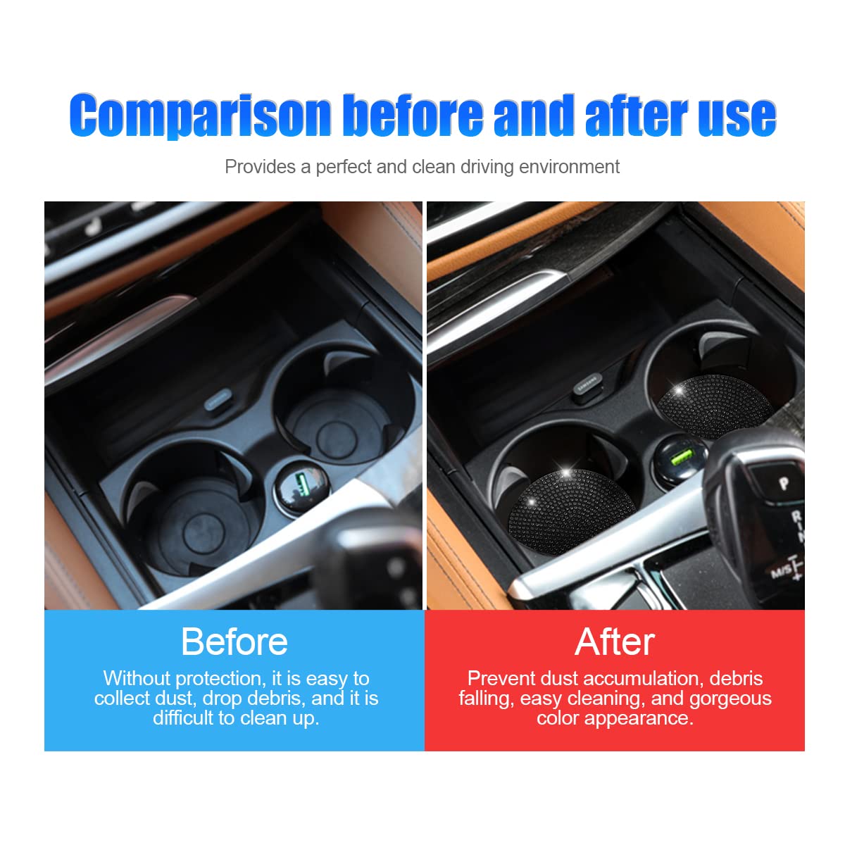 2PCS Handcrafted Rhinestone Crystal Car Cup Holder Coaster - Anti-Slip Universal Cup Holder Mat for Cars, SUVs, Trucks | Elegant Interior Accessories for Women & Men (Black) | Perfect for Office, Home & Travel Use