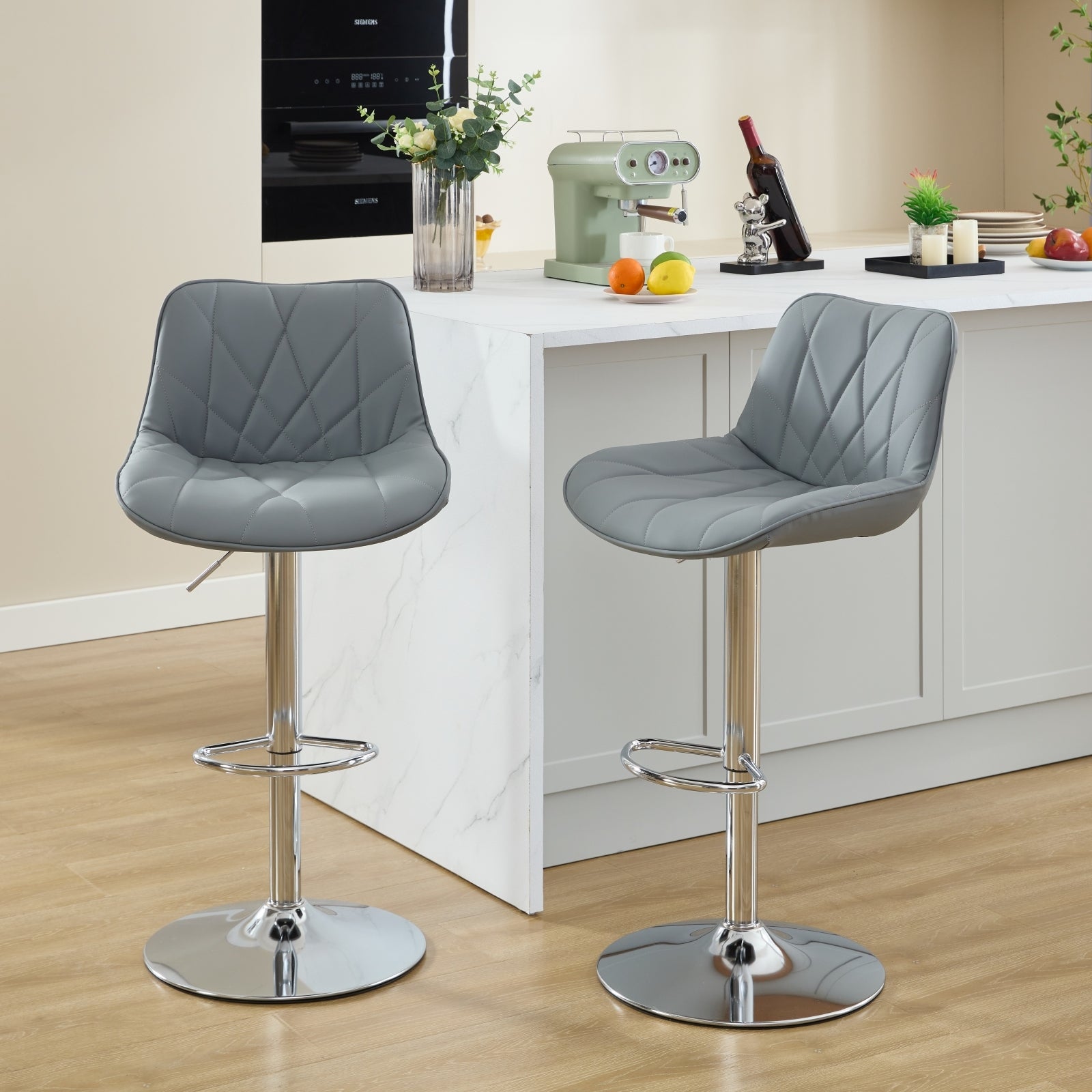 **Adjustable Swivel Counter Height Bar Stools with Back - Set of 2, Gray - Perfect for Kitchen Island, Breakfast Bar & Dining Room**