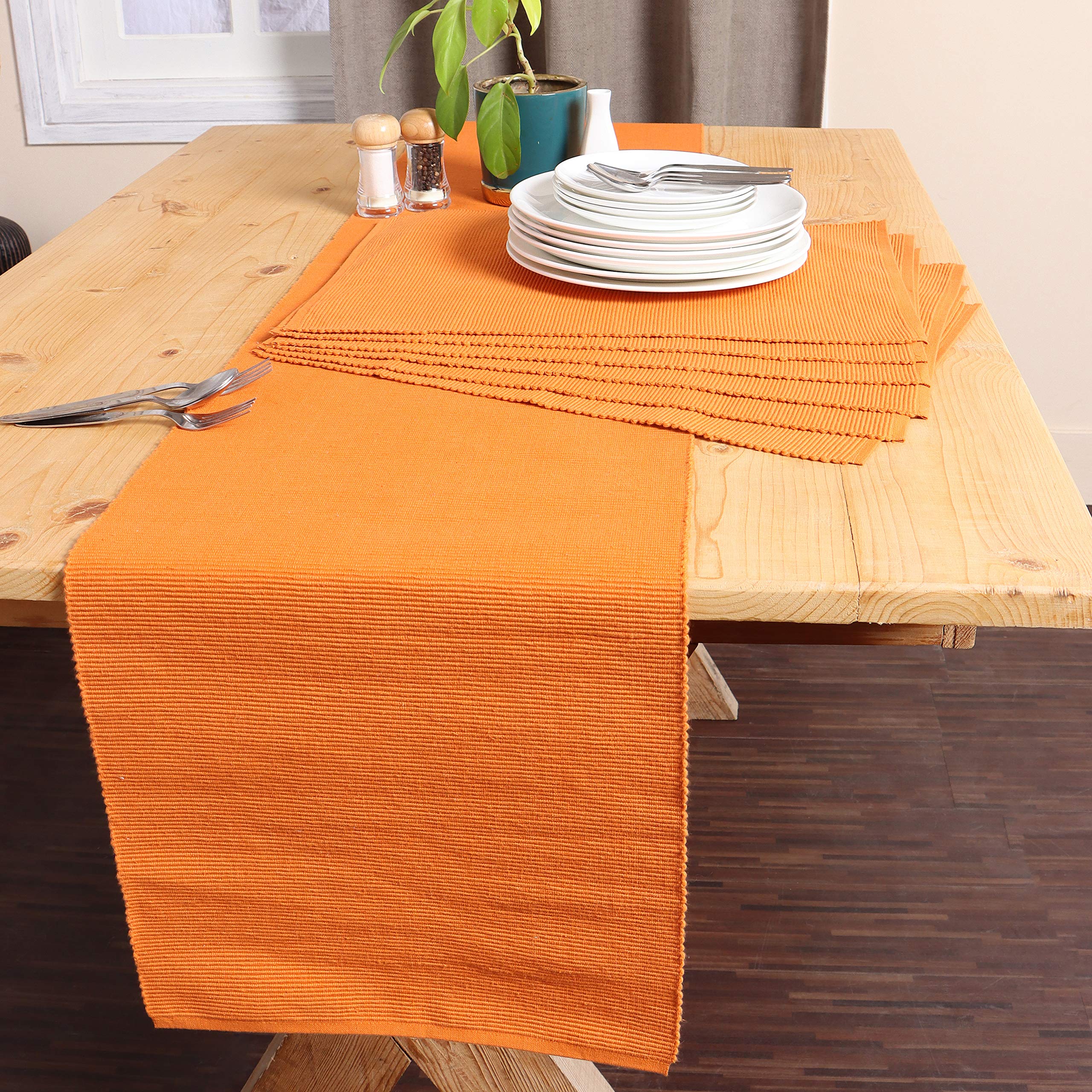 REDEARTH Thanksgiving Table Runner - 100% Cotton Woven Table Linen for Dining, Coffee & Console Tables | Fall & Christmas Decor in Burnt Orange (14x72) | Perfect for Holiday Gatherings & Seasonal Home Styling