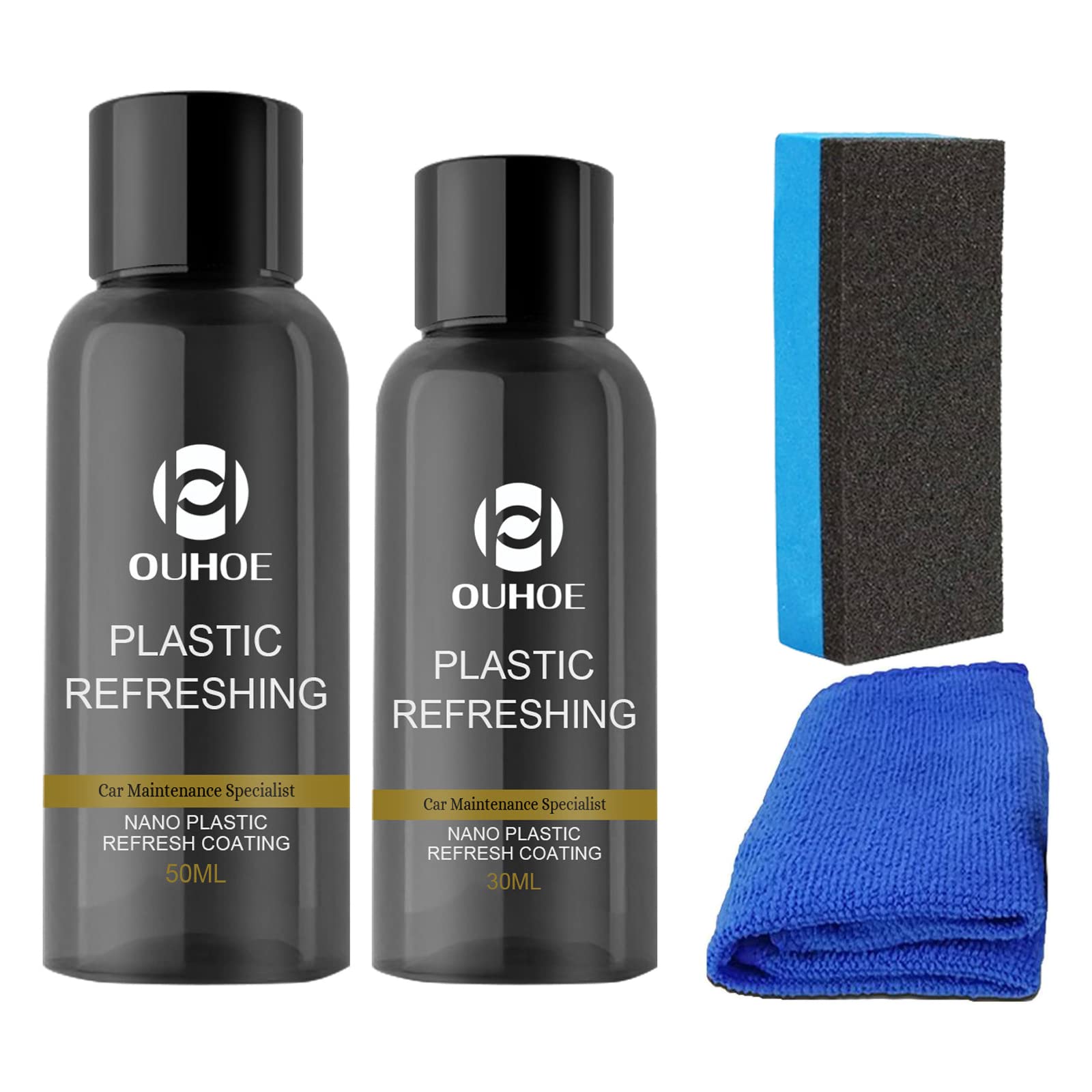 Nano Plastic Revitalizing Coating - Car Interior Plastic Restorer & Refreshing Agent for Dashboards, Trim & Consoles (30ML + 50ML) - Renews Faded Plastic & Protects Against UV Damage