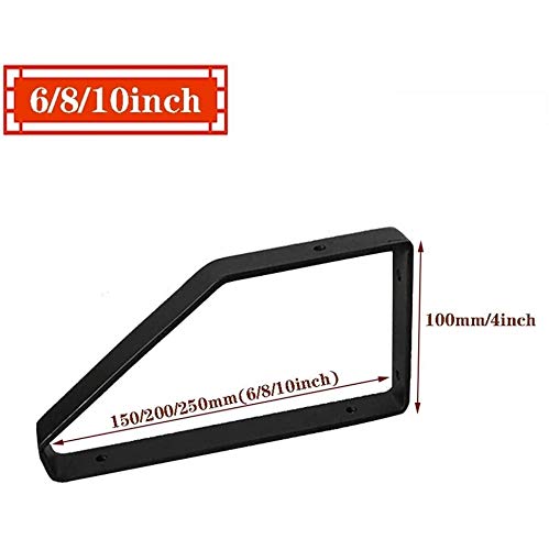Heavy Duty Black Metal Shelf Brackets - 6 Inch (15cm) Floating Industrial Shelves, Rustic Wall Mounted Triangle Bracket for Kitchen, Bathroom, Garage Storage & Organization