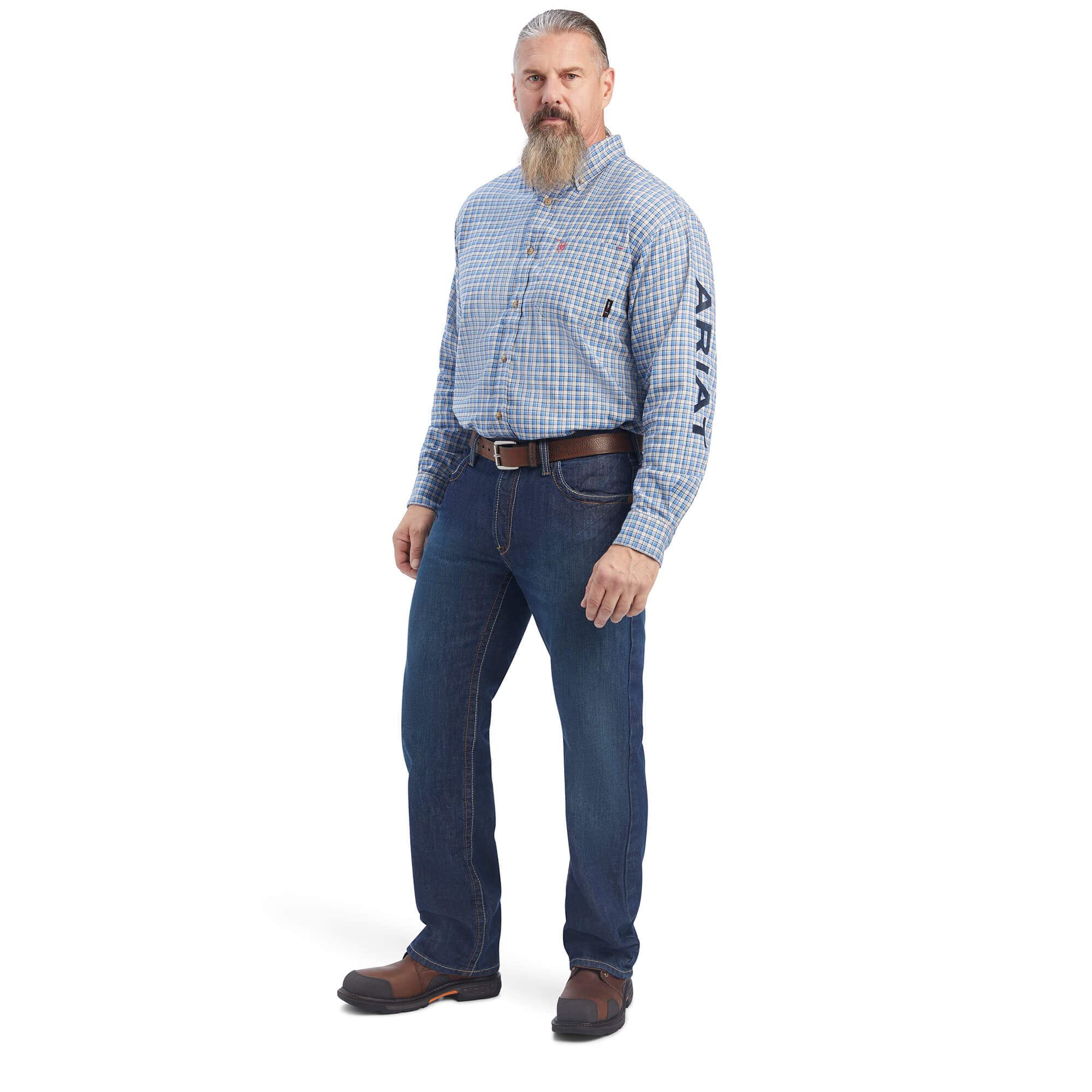 ARIAT Men's Fr Cunningham Check Logo Button-Down Work Shirt - Durable Cotton Flannel Shirt for Work & Outdoor Activities - Perfect for Construction, Farming & Casual Wear (Style 10041685)