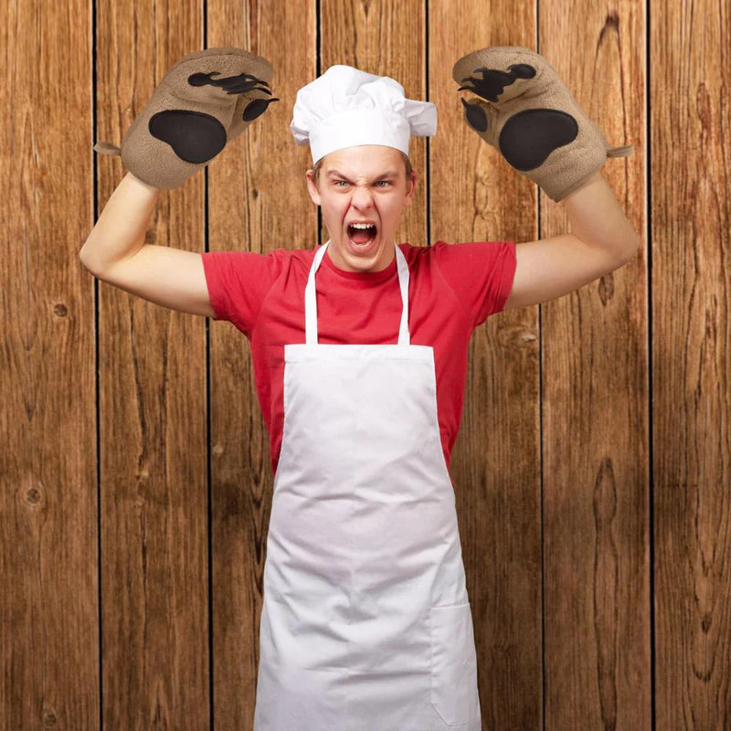 Fred Grizzly Bear Hands Oven Mitts - Heat Resistant Kitchen Gloves for Baking, Grilling & Cooking - Perfect Gift for Home Chefs & BBQ Lovers