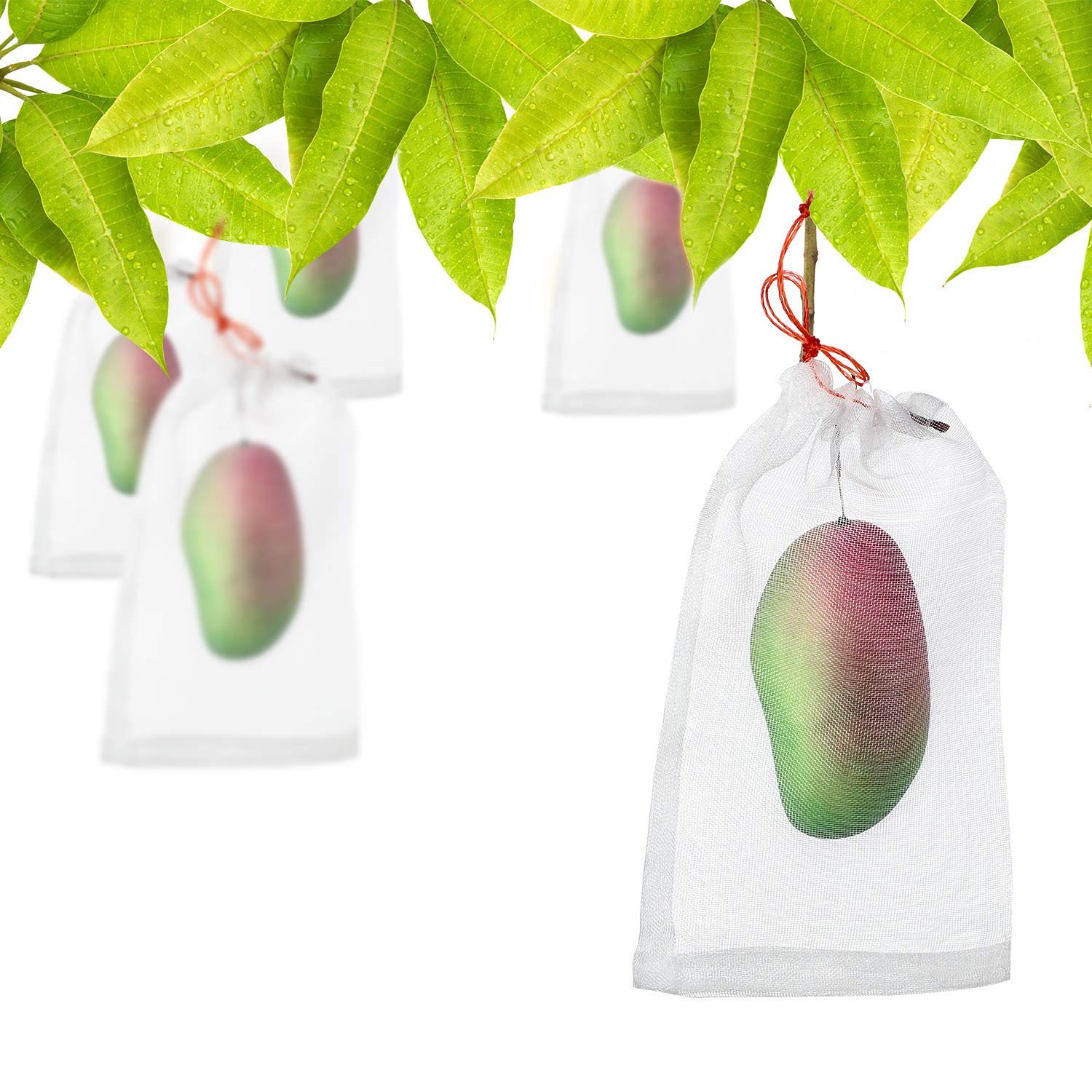 60 Pack Reusable Nylon Mesh Fruit Protection Bags - 6x10 Inch Garden Plant Cover for Insect & Bird Barrier - Durable Flower & Fruit Netting for Organic Gardening, Apple Trees, Grape Vines & Berry Bushes