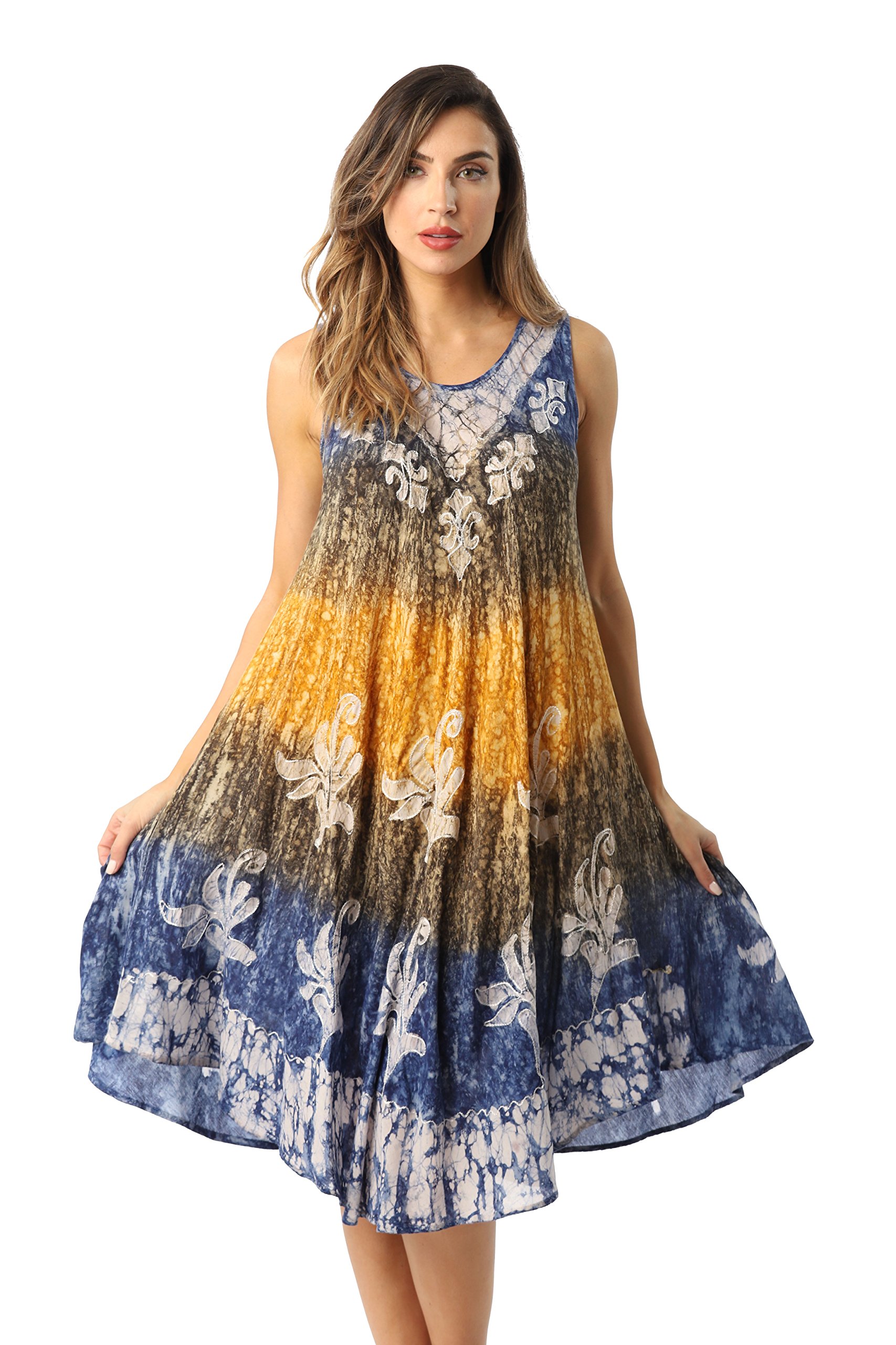Riviera Sun Batik Marble Tie Dye Summer Dress - Women's Boho Beach Cover Up for Pool, Vacation & Tropical Getaways