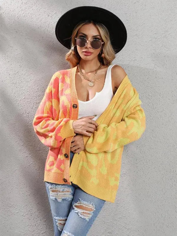 Stylish Leopard Print Oversized Knit Cardigan Sweater for Women - Cozy Fall & Winter Fashion - Perfect for Streetwear, Casual Outfits and Layering