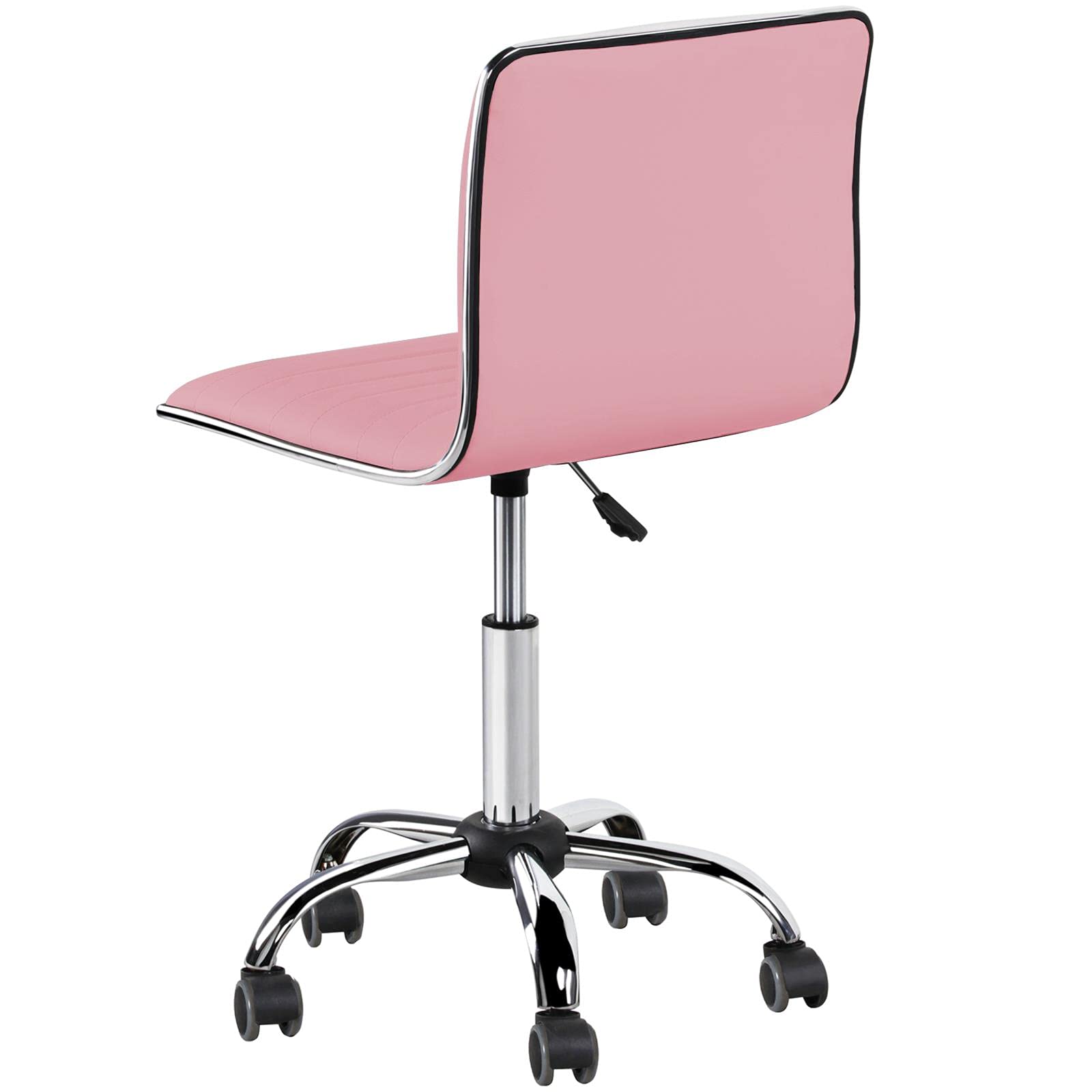 Yaheetech Executive PU Leather Office Chair - Adjustable Low Back Swivel Task Chair with Wheels, Armless Design for Home & Office Workspace - Perfect for Small Spaces, Study Rooms & Modern Workstations (Pink)