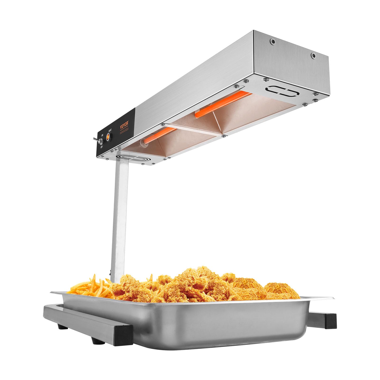 VEVOR 750W Commercial French Fry Warmer - Stainless Steel Electric Food Heating Lamp with Adjustable Temperature 104-122°F - Perfect for Chip Buffet, Restaurant Kitchen Countertop & Fast Food Service Stations - Silver