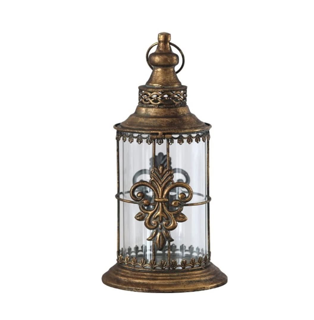 Elegant Glass and Iron Hanging Candle Holders - Farmhouse Lantern for Table Centerpiece, Decorative Pillar Candle Stand for Home, Wedding, and Outdoor Decor