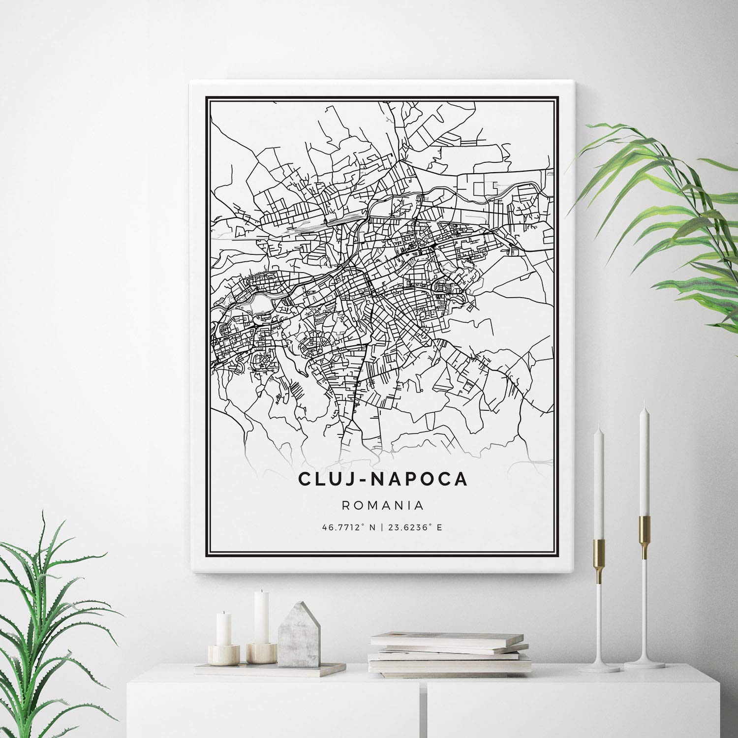 Squareious Cluj-Napoca Romania City Map Canvas Print - Minimalist Wall Art Decor for Living Room, Office & Gifts - 20x30 Inches Modern Home Decoration