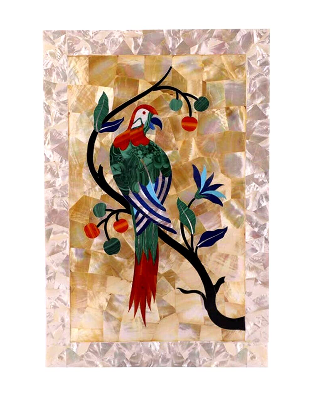 Modern Marble Wall Panel Decor - Elegant Bird Floral Fruits Design for Living Room, Patio & Home - Unique Family Heirloom & Conversation Piece - Perfect for Housewarming Gifts & Interior Design Projects