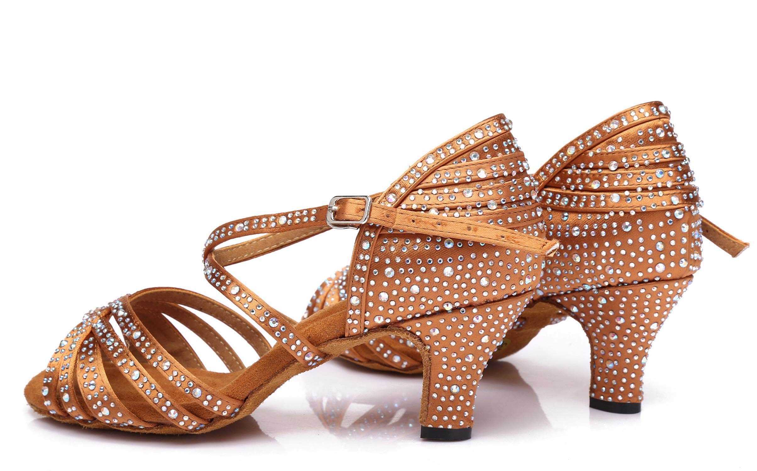 Minishion Women's Rhinestone Dance Shoes Ankle Strap Latin Salsa Dancing Heels - Perfect for Ballroom, Wedding, Party & Performance