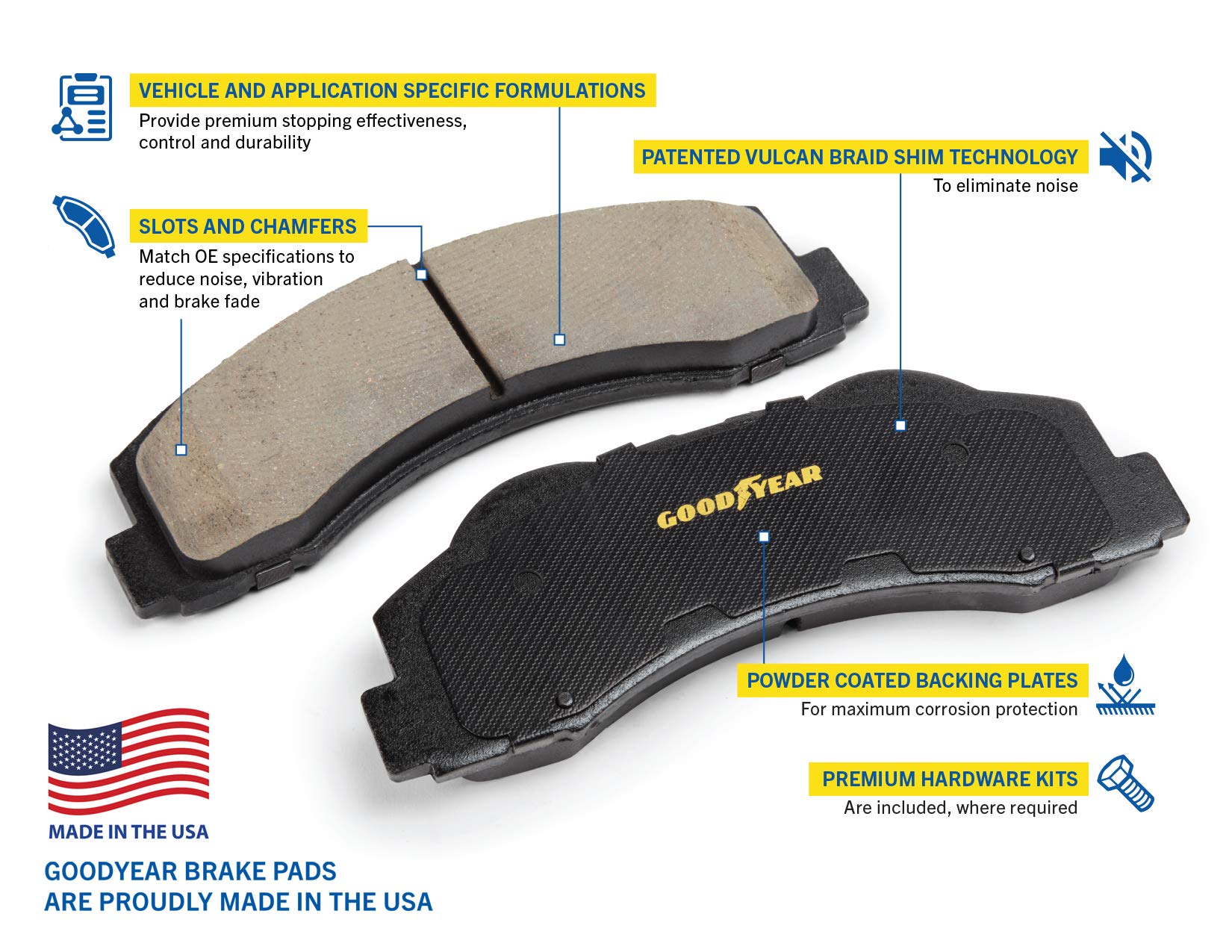 Goodyear Anti-Ox Polished Rear Brake Kits with Carbon-Ceramic Pads - PRK80862R - Compatible with Ford, Chevy, Dodge & More | High-Performance Braking for Trucks, SUVs & Off-Road Vehicles