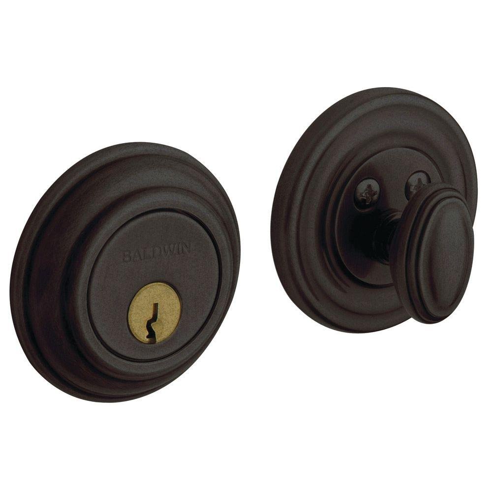 Baldwin Estate 8231.402 Low Profile Traditional Single Cylinder Deadbolt in Distressed Oil Rubbed Bronze - Secure Front Door Lock for Homes & Apartments