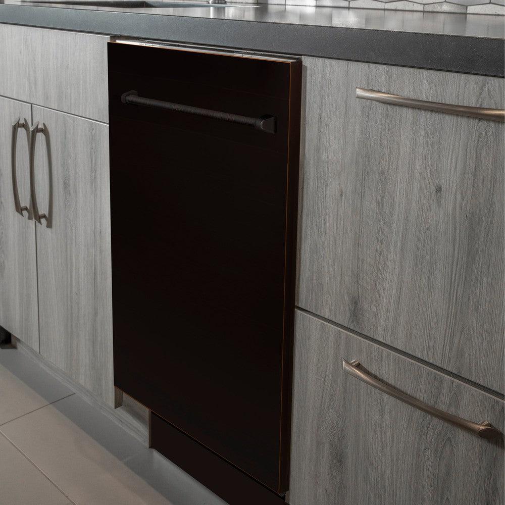 ZLINE 24 Inch Stainless Steel Top Control Dishwasher - Oil Rubbed Bronze Panel, Traditional Handle, Ultra Quiet 52dBa (DW ORB H 24) | Perfect for Modern Kitchens & Open Concept Homes