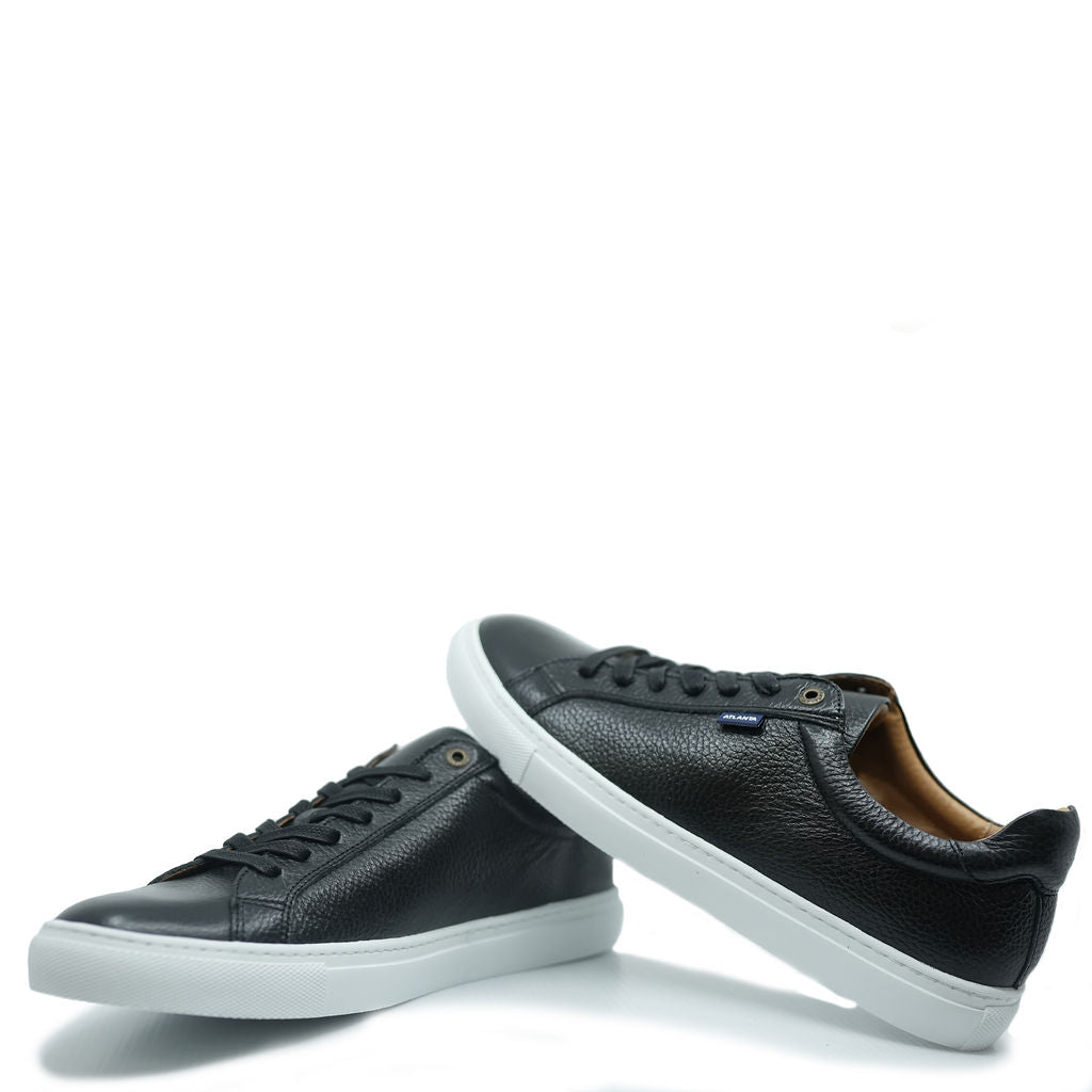 Atlanta Moccasin Black Pebbled Leather Dress Sneakers for Men - Comfortable Casual & Office Shoes for Business, Travel & Everyday Wear