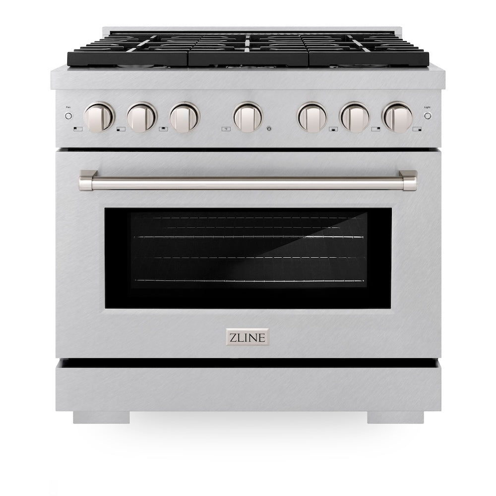 ZLINE 36-Inch 5.2 cu. ft. Dual Fuel Range with 6-Burner Gas Cooktop & Electric Convection Oven - Satin Stainless Steel (SDRS 36) | Professional Kitchen Appliance for Home Chefs & Cooking Enthusiasts