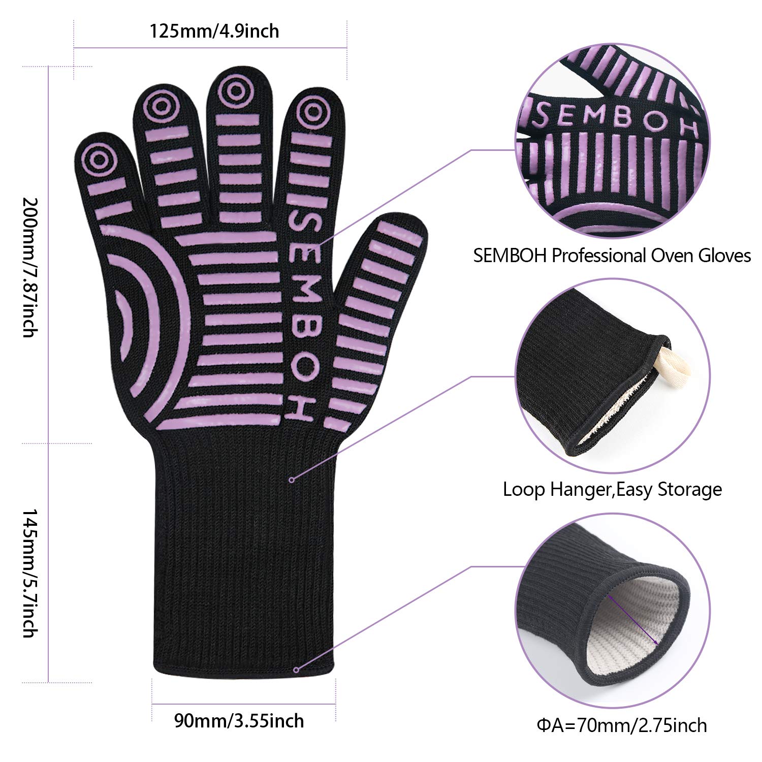 932℉ Extreme Heat Resistant BBQ Gloves - Food Grade Silicone Oven Mitts for Grilling & Baking | Non-Slip Kitchen Gloves for Cooking, Roasting, Smoker & Outdoor Camping Use