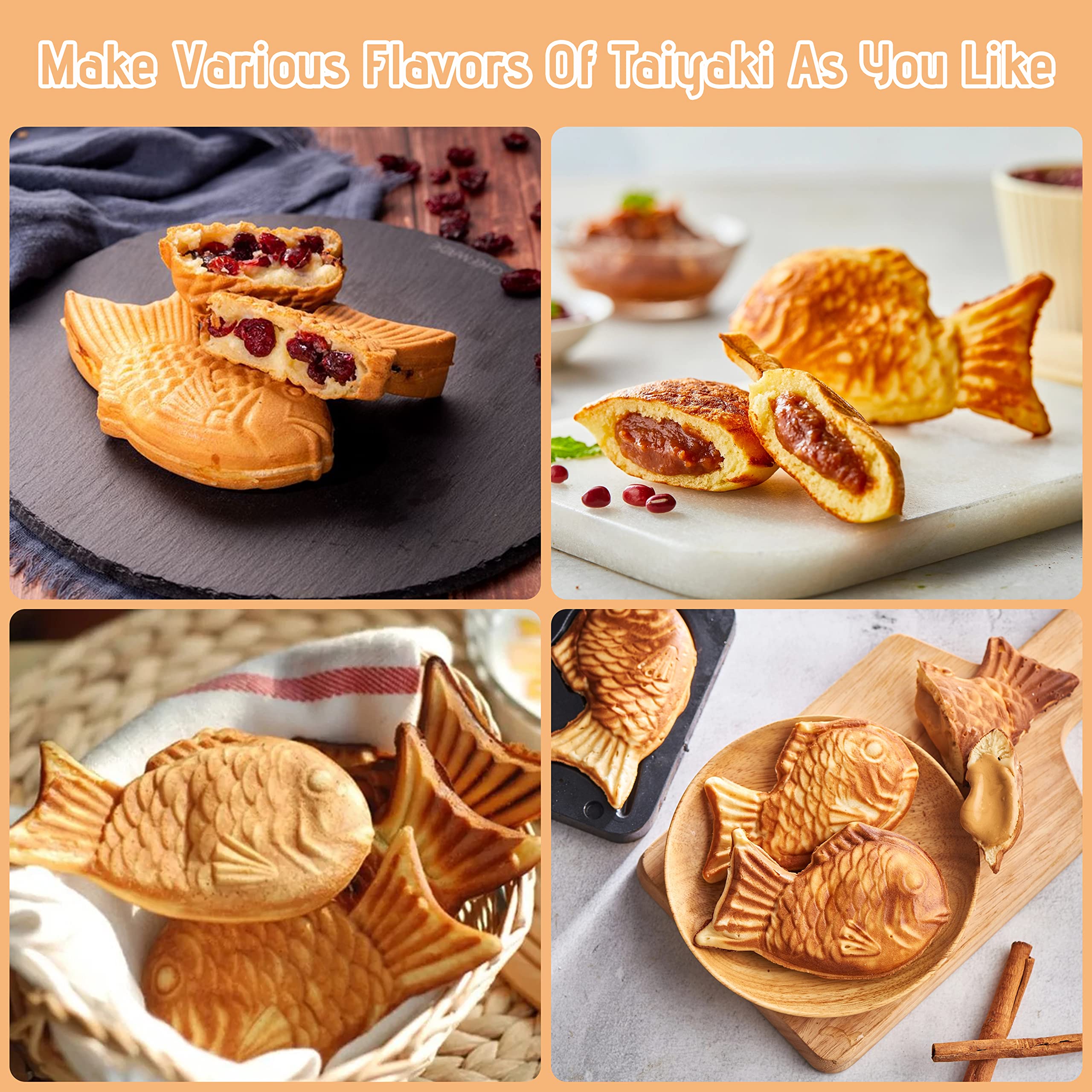Non-Stick Electric Taiyaki Fish Waffle Maker Machine - Japanese & Korean Style Bungeoppang Pan with Recipe - Perfect for Home Baking, Party Snacks, and Street Food Style Desserts