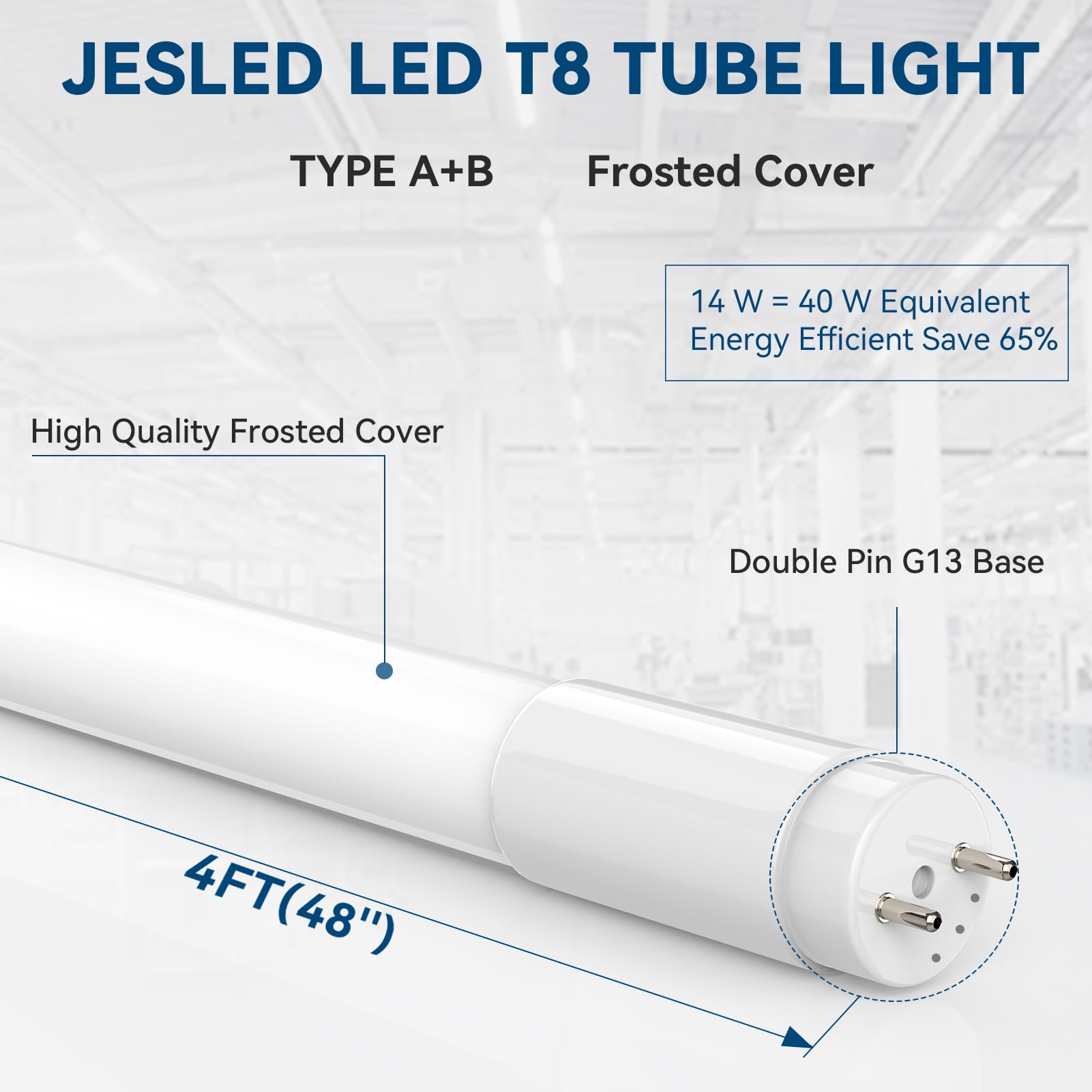 30 Pack T8 LED Bulbs 4 Foot - 14W 5000K Daylight White LED Fluorescent Tube Replacement (2450 LM) - Plug & Play or Ballast Bypass - Frosted Cover for Office, Garage, Warehouse Lighting
