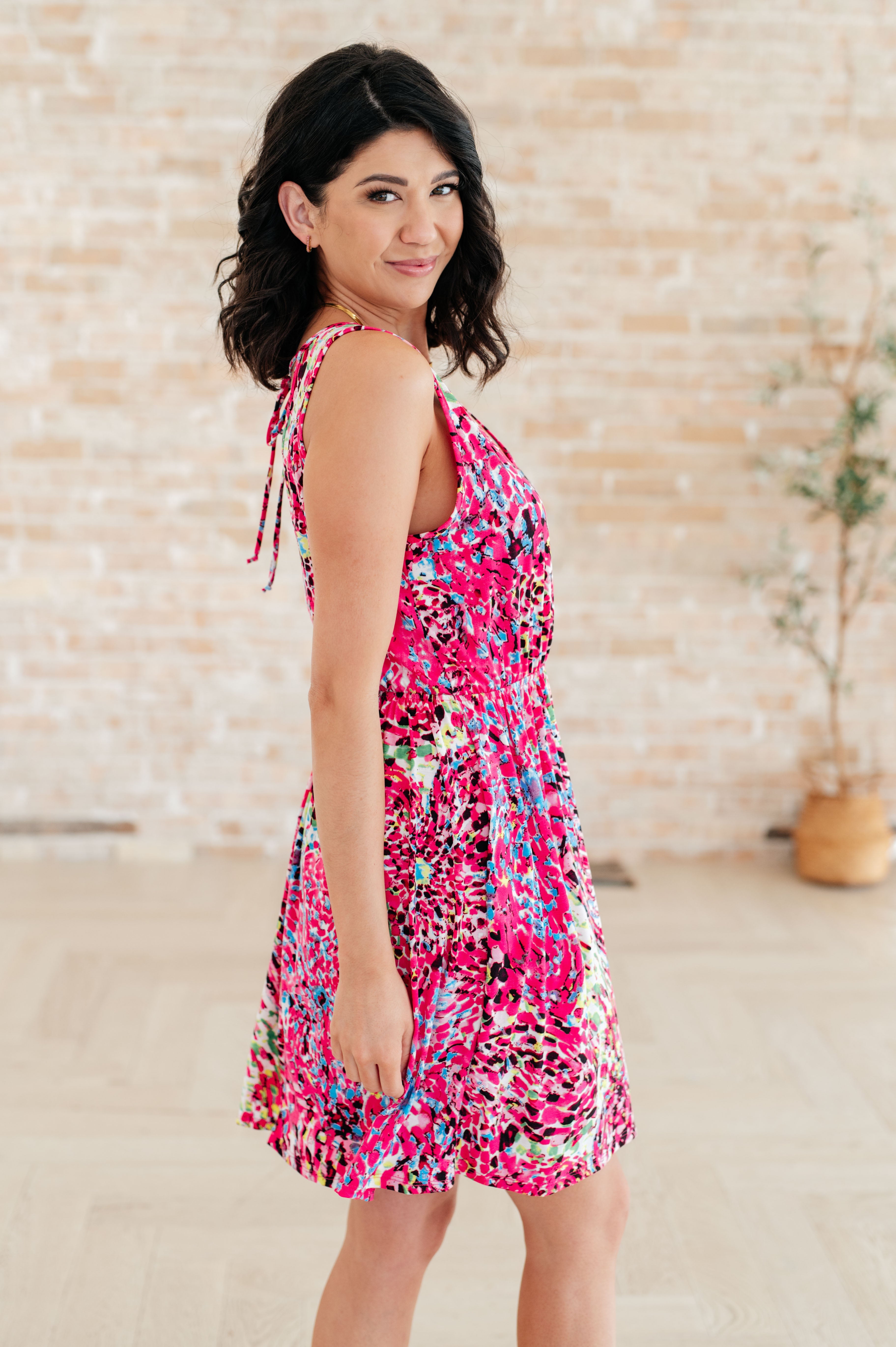 Bless Your Heart V-Neck Dress in Neon Fuchsia - Stylish Flowy Summer Dress for Women, Perfect for Parties, Dates & Casual Outings
