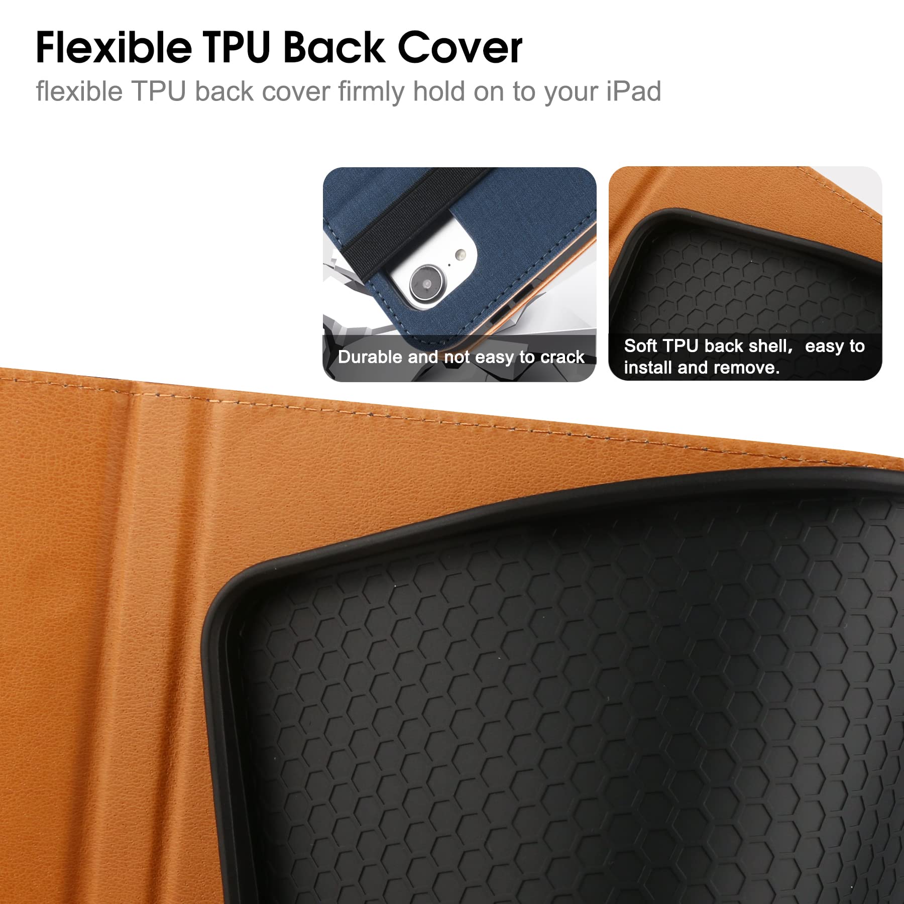 Premium iPad Pro 12.9 Case (2022/2021/2020/2018) - 6th/5th/4th/3rd Gen Protective Cover with Pencil Holder, Folio Stand, Auto Sleep/Wake & Multiple Viewing Angles - Blue/Brown - Perfect for Work, Study & Travel