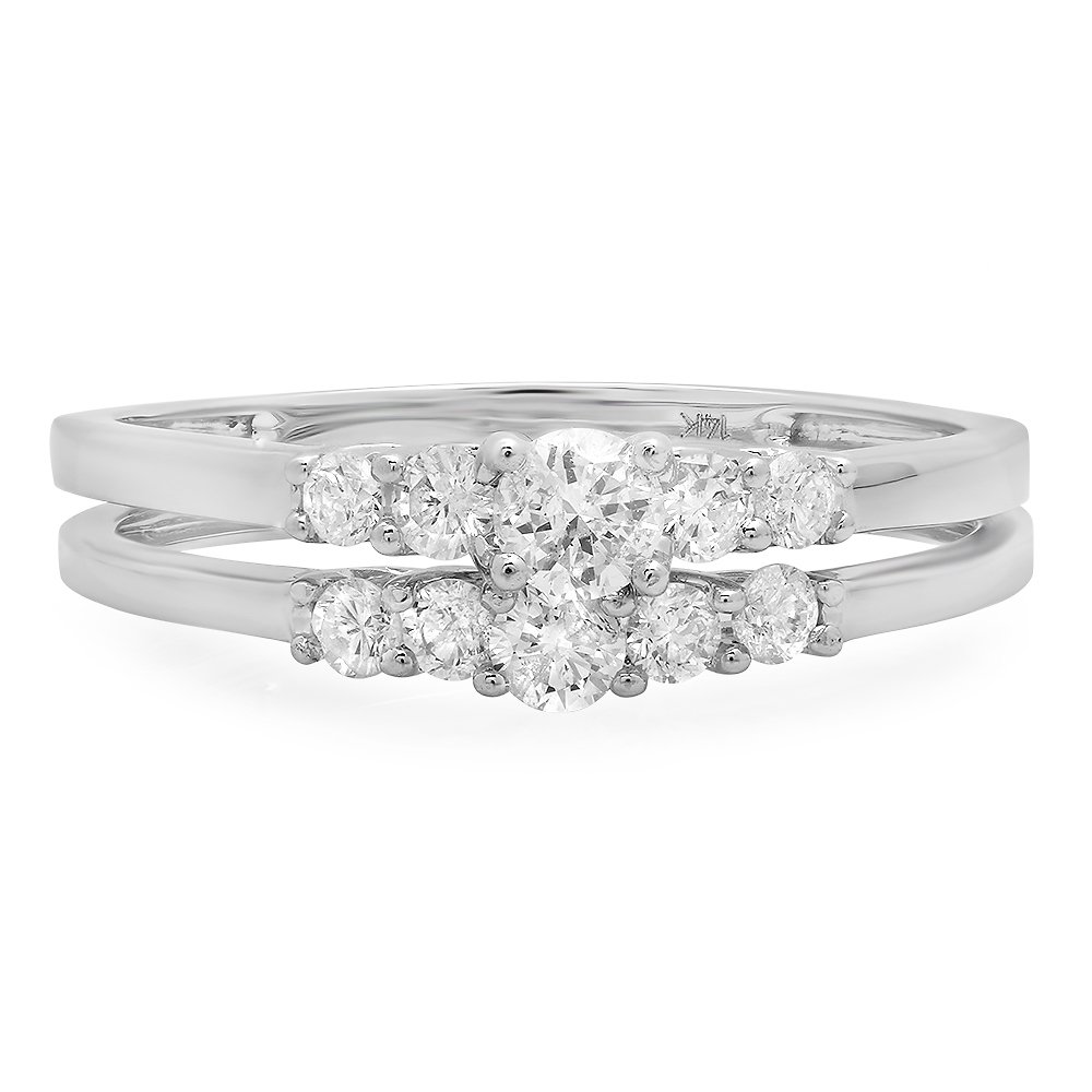 Dazzlingrock 14K White Gold Round Diamond Engagement Ring Set for Women - 0.52 Cttw, Solid White Gold Bridal Wedding Ring - Perfect for Proposals, Anniversaries & Special Occasions