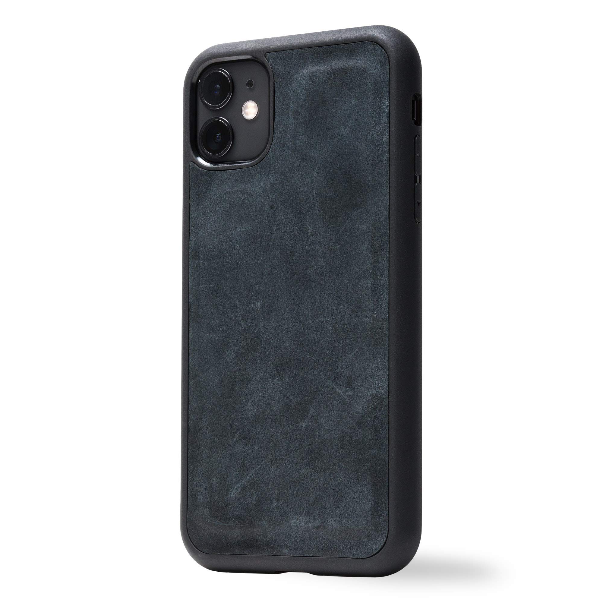 PEGAI Personalized 100% Genuine Leather Wallet Case for iPhone 11 with Card Holder & Screen Protector - Handmade Magnetic Protective Phone Cover | McLean Charcoal | Perfect for Everyday Use, Travel & Business